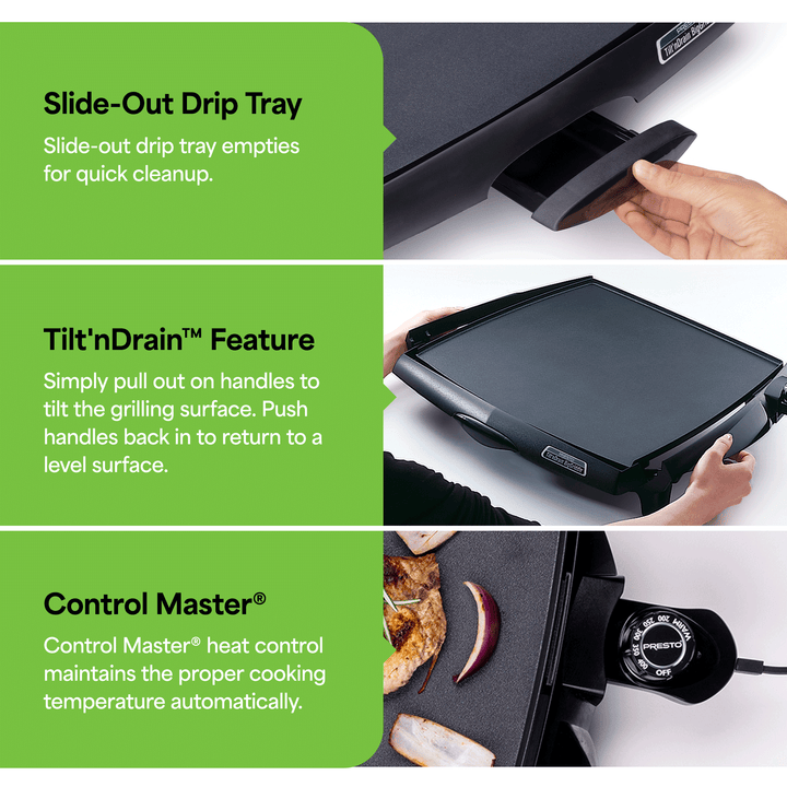 Presto Tilt 'n Drain Electric BigGriddle with Nonstick Ceramic Cooking Surface - VMInnovations