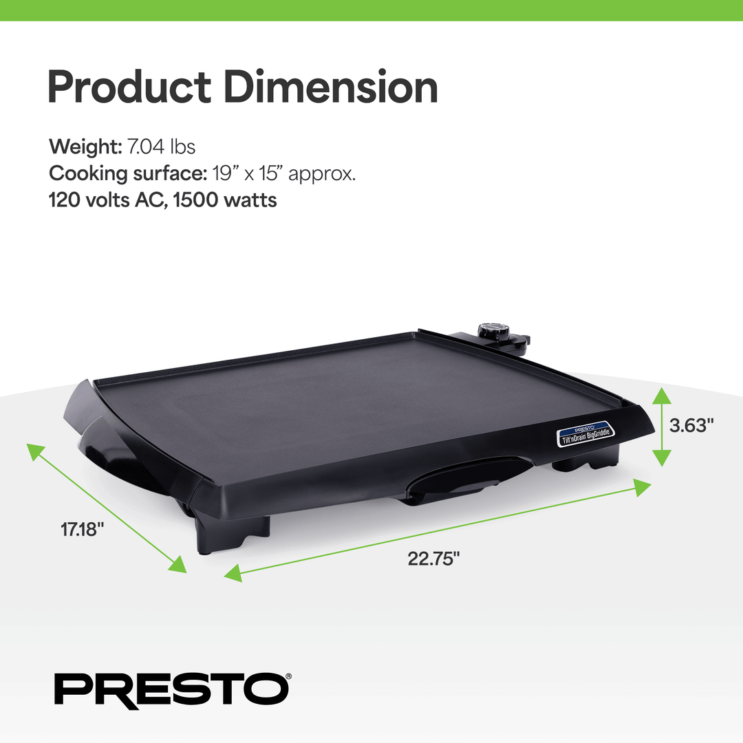 Presto Tilt 'n Drain Electric BigGriddle with Nonstick Ceramic Cooking Surface - VMInnovations