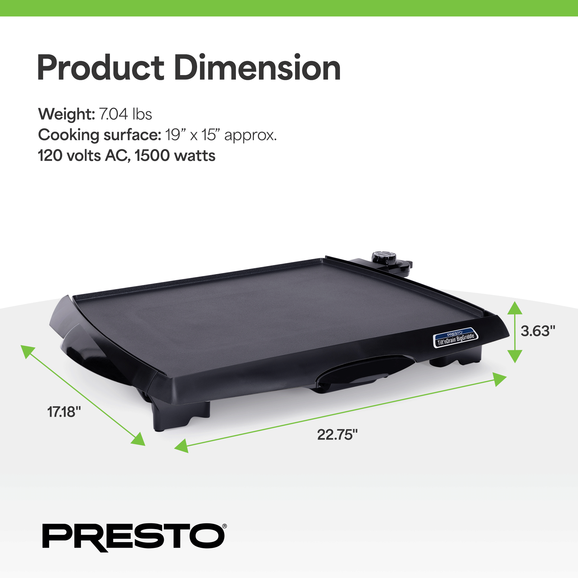 Presto Tilt 'n Drain BigGriddle w/Nonstick Ceramic Cooking Surface (Open Box) - VMInnovations