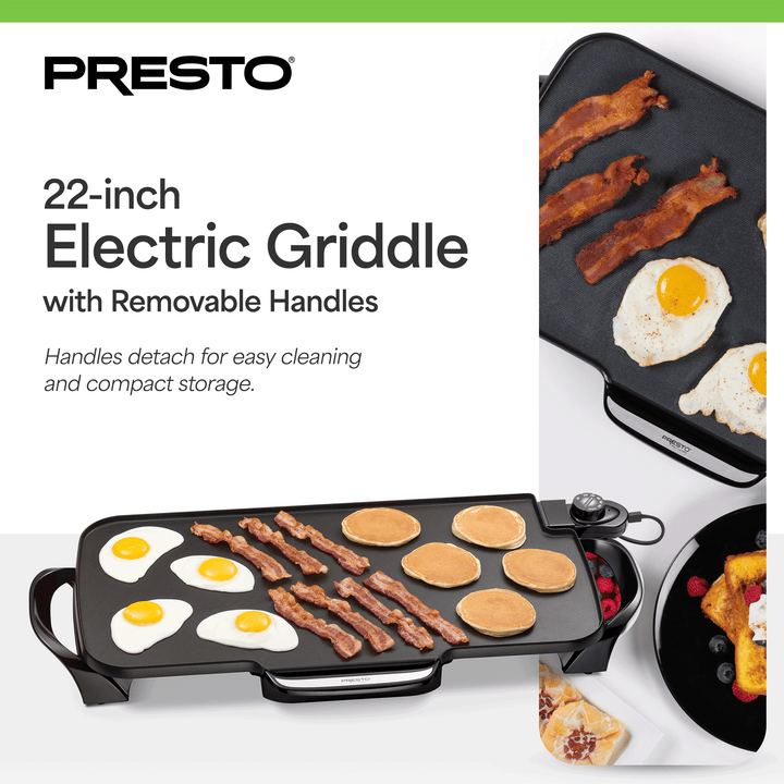 Presto 22" Electric Griddle with Removable Handles and Nonstick Cooking Surface