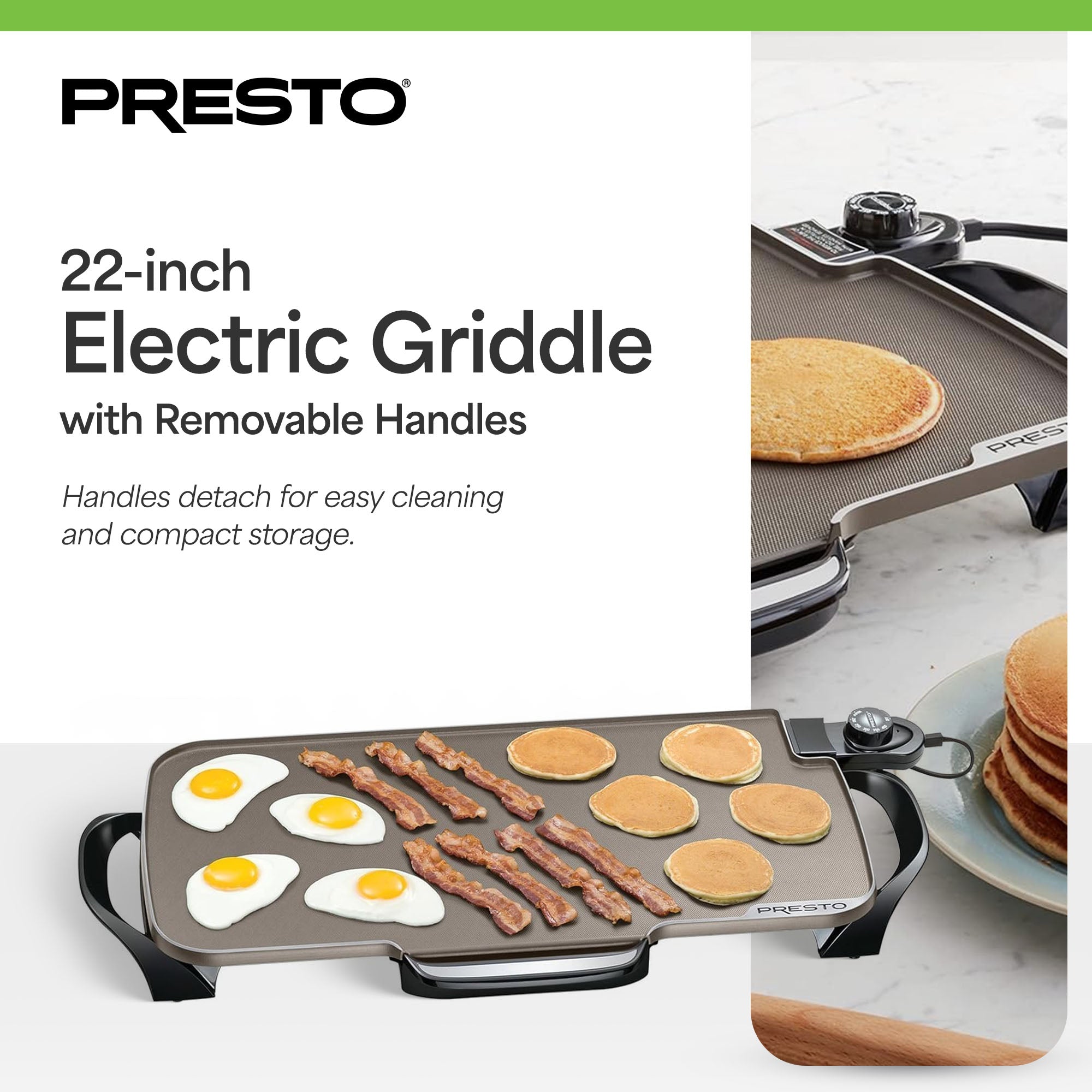Presto 22" Electric Griddle with Removable Handles & Ceramic Nonstick (Open Box) - VMInnovations