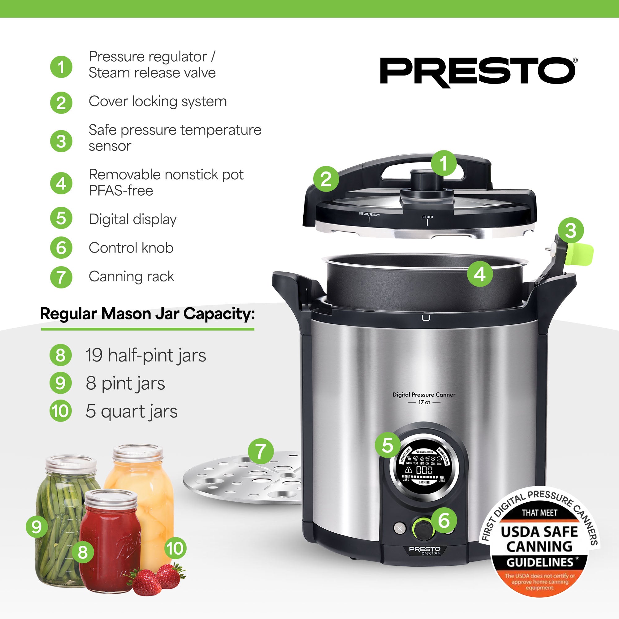 Presto Precise 02152 17 Qt Electric Pressure Canner, Stainless Steel, Silver