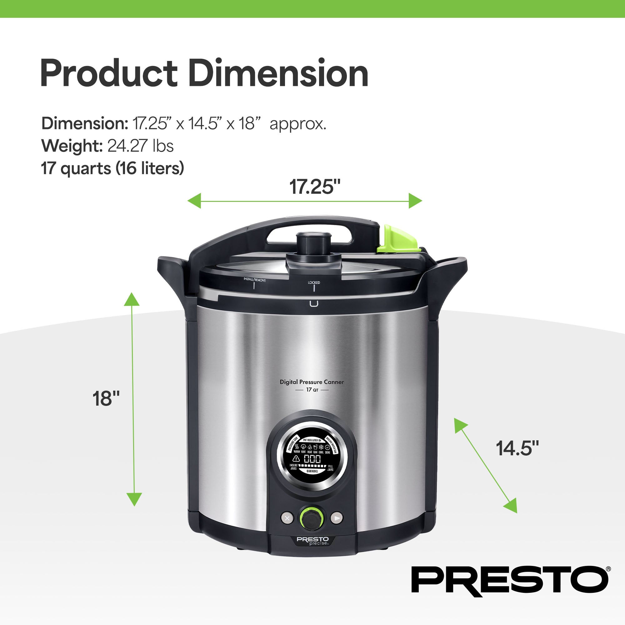 Presto Precise 02152 17 Qt Electric Pressure Canner, Stainless Steel, Silver