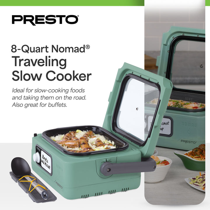 Presto 6 Qt Nomad Portable Electric Slow Cooker w/Locking Lid, Green (Open Box)