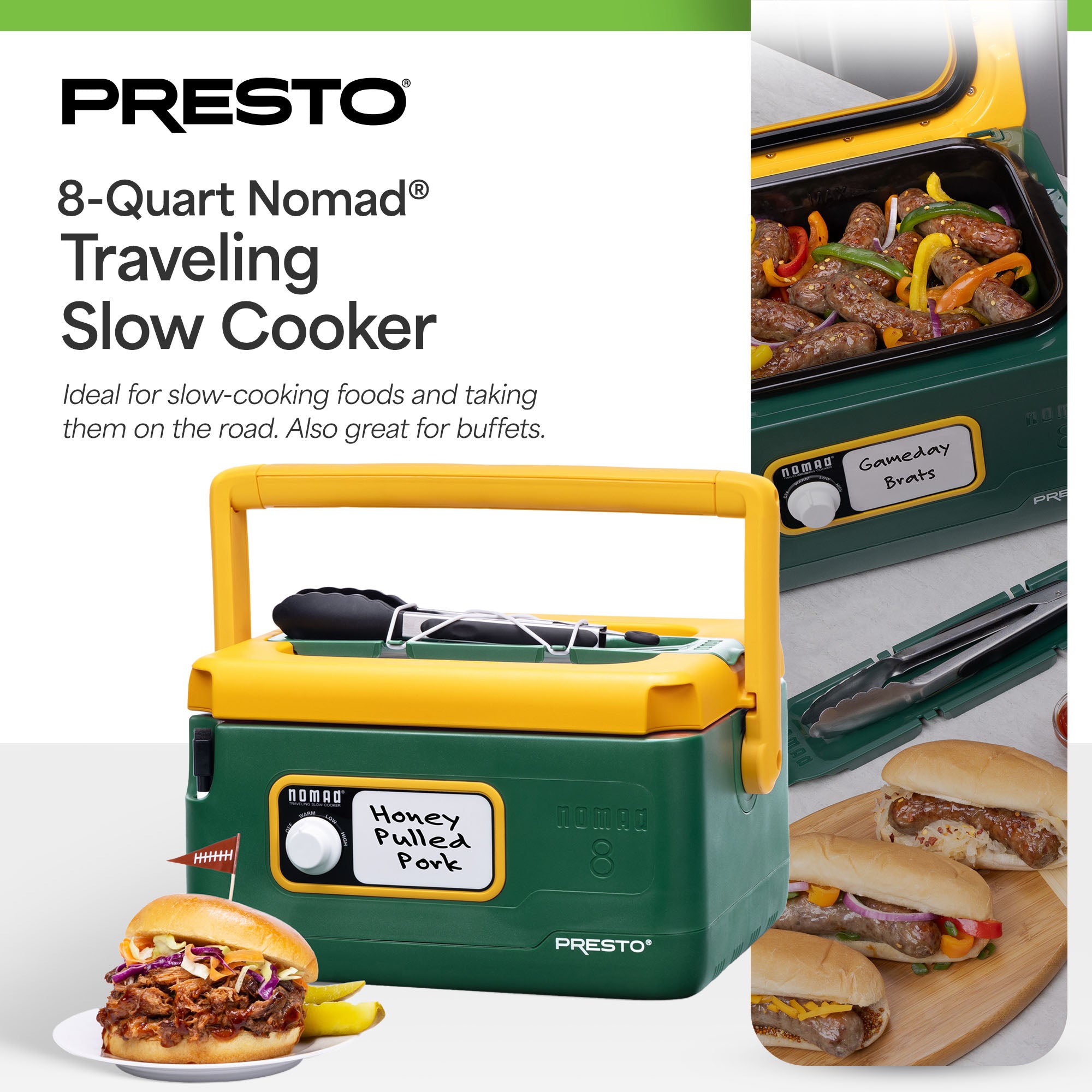 Presto 06019 8 Qt Nomad Portable Electric Slow Cooker, Locking Lid (Open Box) - VMInnovations