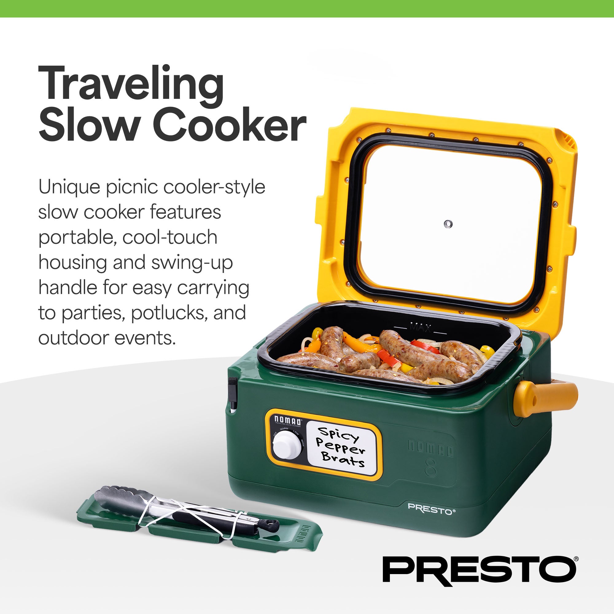 Presto 06019 8 Qt Nomad Portable Electric Slow Cooker, Locking Lid (Open Box) - VMInnovations