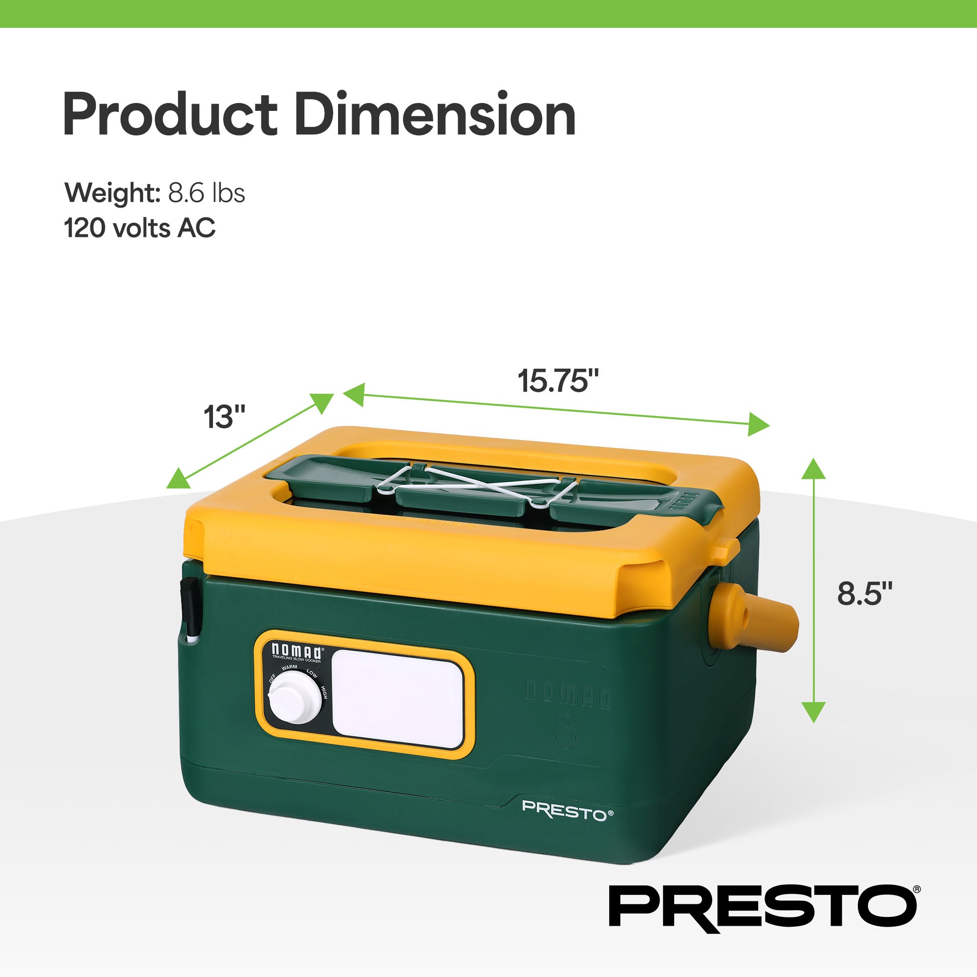 Presto 06019 8 Qt Nomad Portable Electric Slow Cooker, Locking Lid (Open Box) - VMInnovations