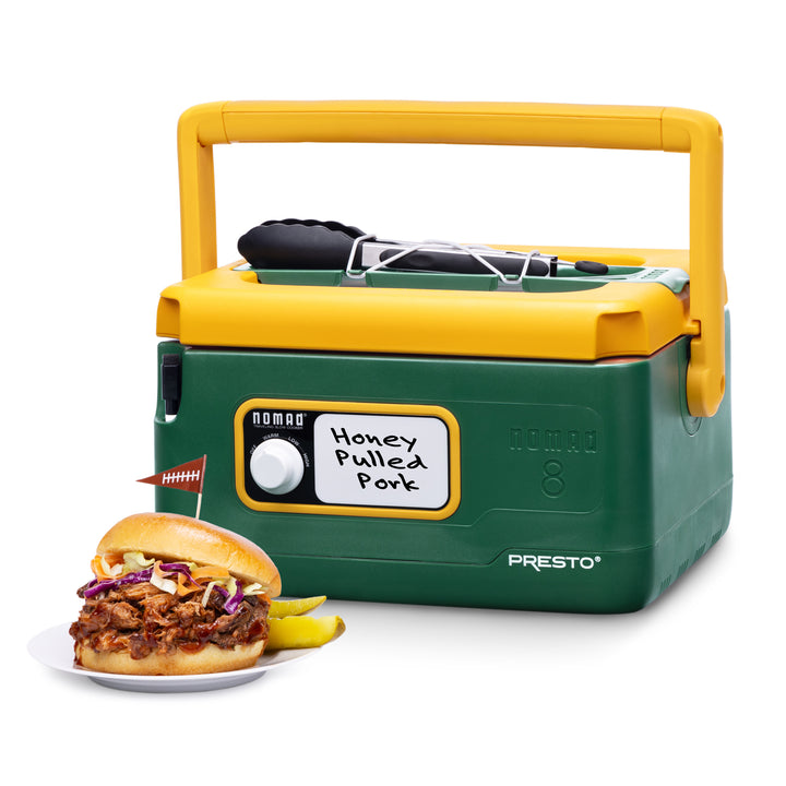 Presto 06019 8 Qt Nomad Portable Electric Slow Cooker, Locking Lid, Green/Gold - VMInnovations