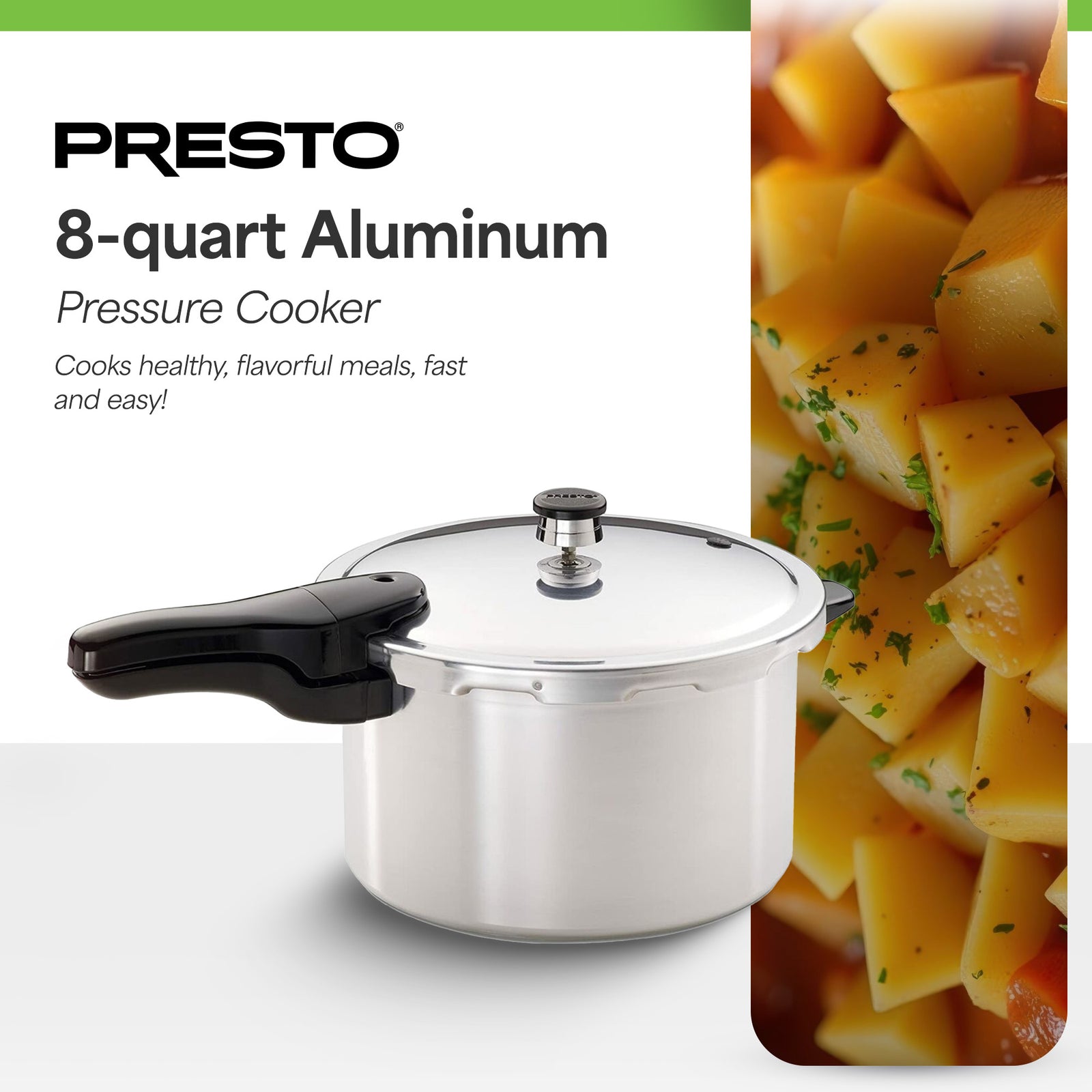 Presto 01282 8 Quart Aluminum Pressure Cooker, Regulator & Cover Lock, Silver - VMInnovations