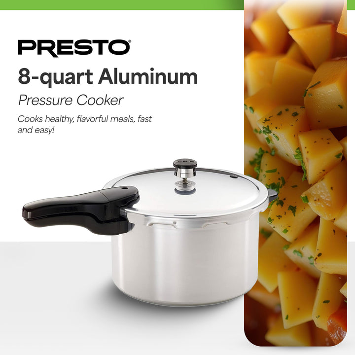 Presto 8qt Aluminum Pressure Cooker, Regulator & Cover Lock, Silver (Used)