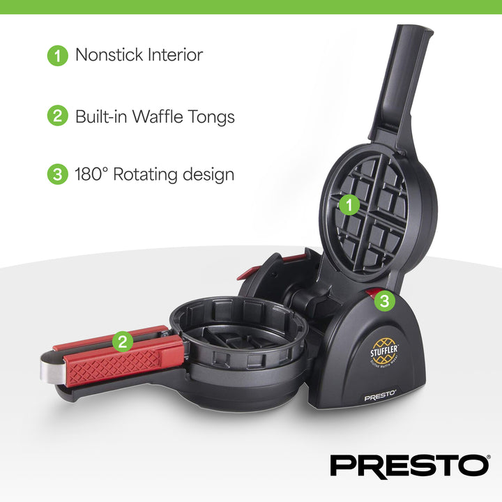 Presto Stuffler Stuffed Belgian Waffle Maker Nonstick Appliance, Large, Black - VMInnovations
