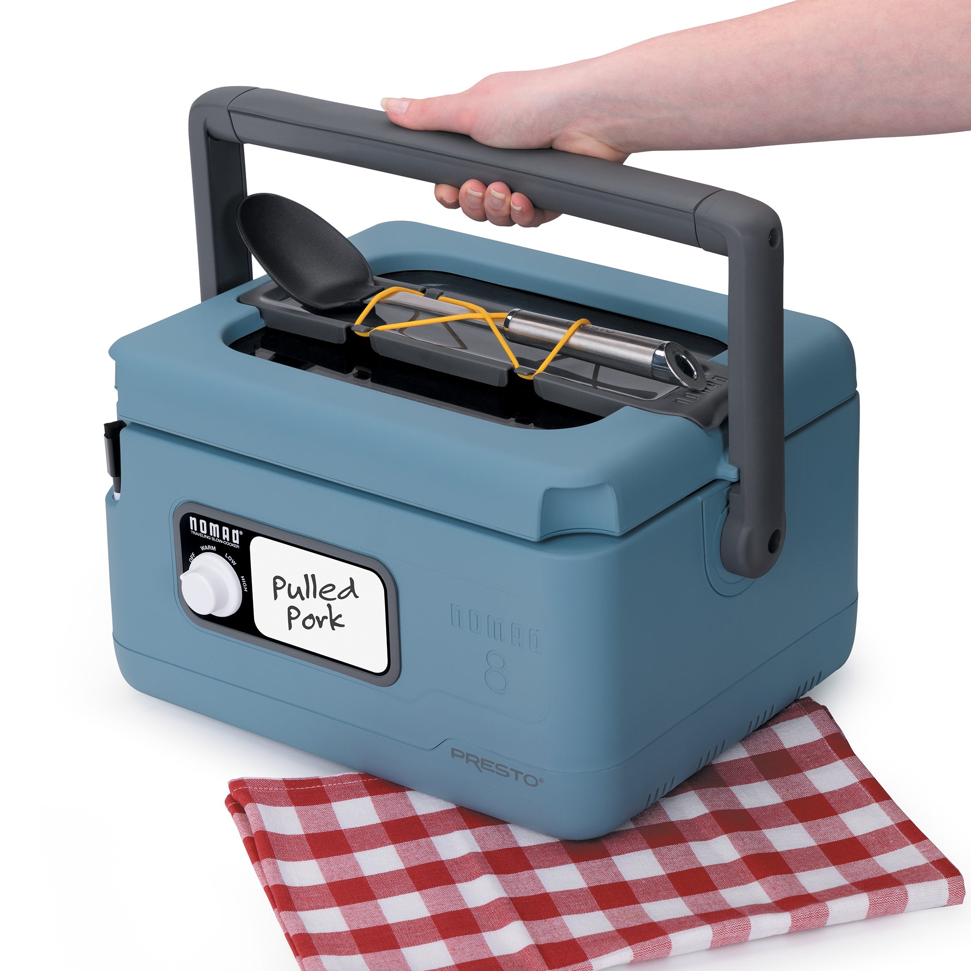 Presto 06017 8 Quart Nomad Portable Electric Slow Cooker with Locking Lid, Blue - VMInnovations