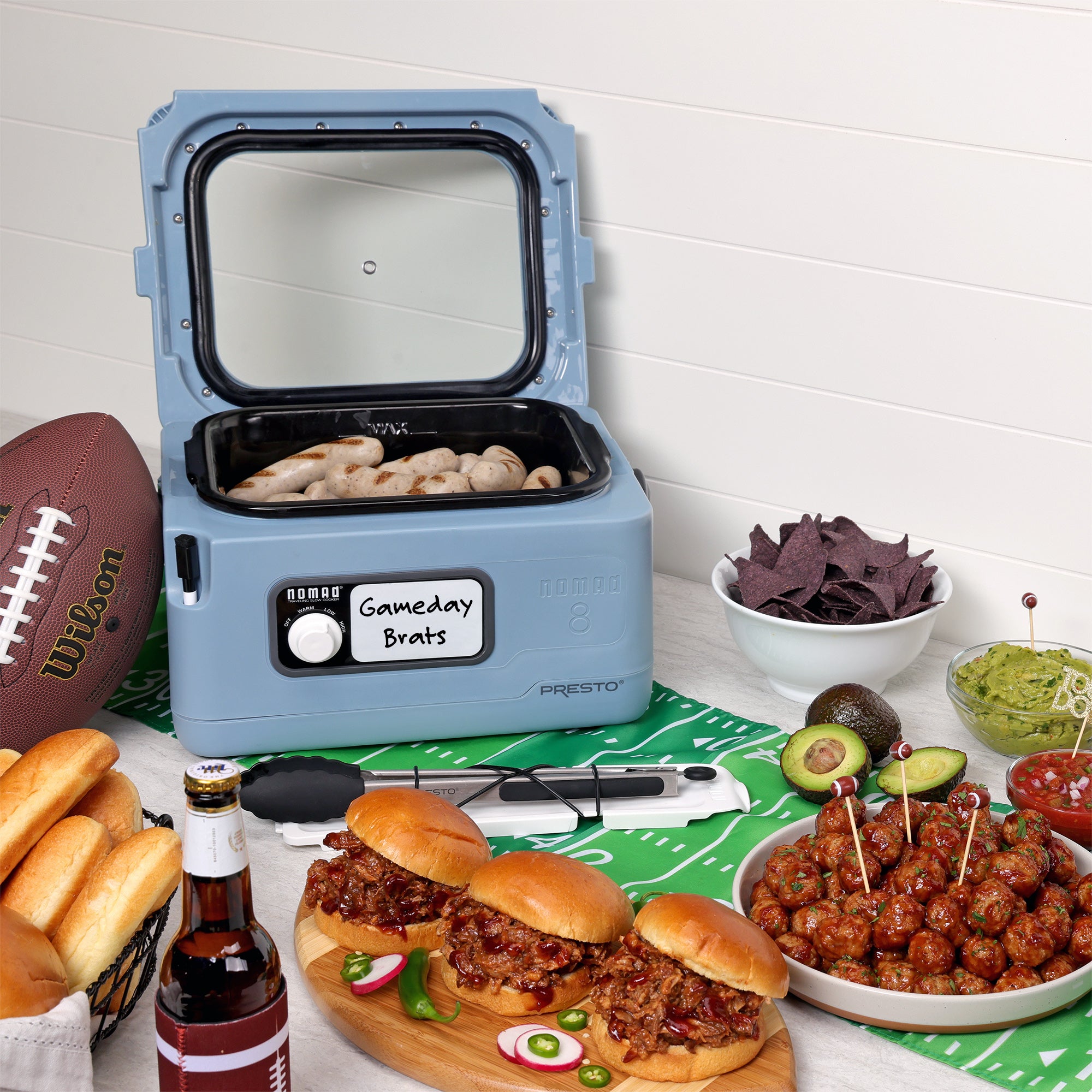 Presto 06017 8 Quart Nomad Portable Electric Slow Cooker with Locking Lid, Blue - VMInnovations
