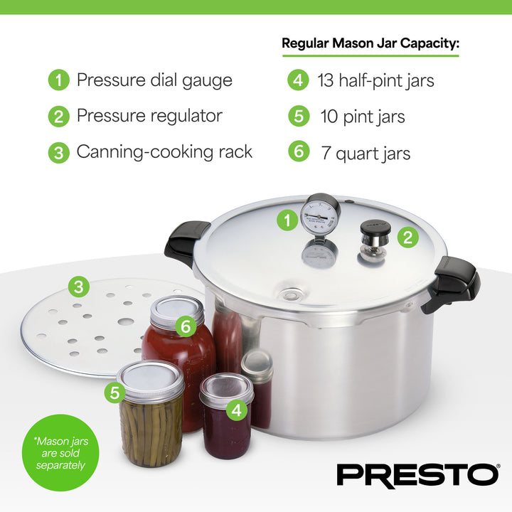 Presto 01755 16 Qt Pressure & Boil Canner, Cooker with Gauge, Aluminum, Silver - VMInnovations