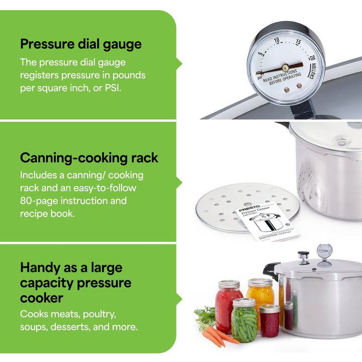 Presto 01755 16 Qt Pressure & Boil Canner, Cooker with Gauge, Aluminum, Silver - VMInnovations