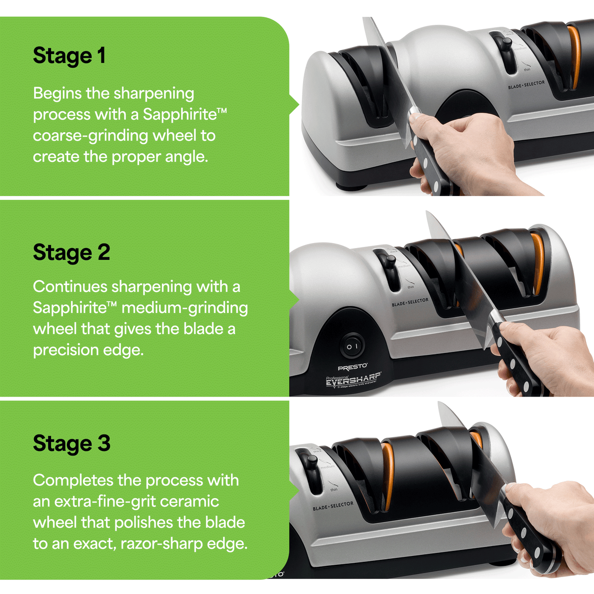 Presto Professional EverSharp Electric Knife Sharpener with 3-Stages (Open Box) - VMInnovations
