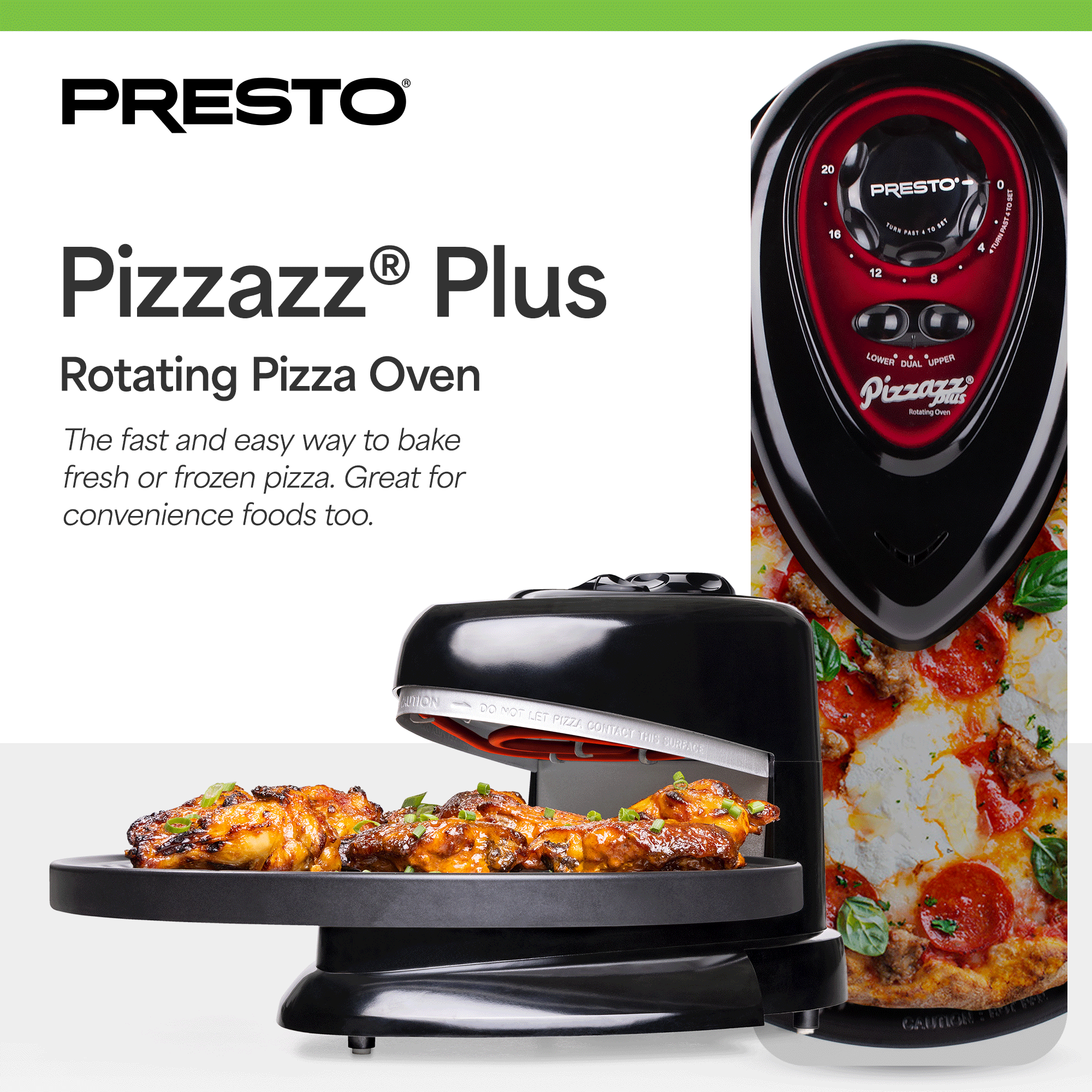 Presto Rotating Pizza Oven, Bake 7-12" Pizzas, Wings, Rolls & More (Open Box) - VMInnovations