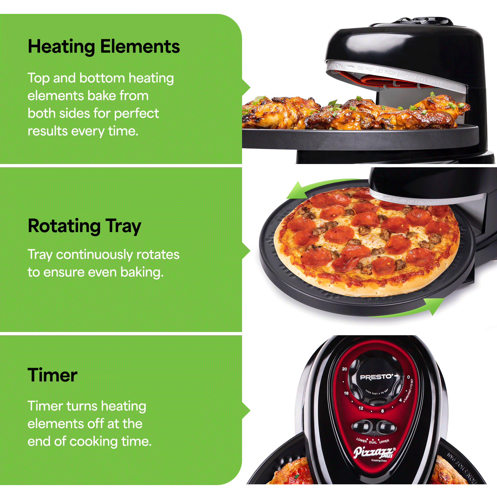 Presto Rotating Pizza Oven, Bake 7-12" Pizzas, Wings, Rolls & More (Open Box) - VMInnovations