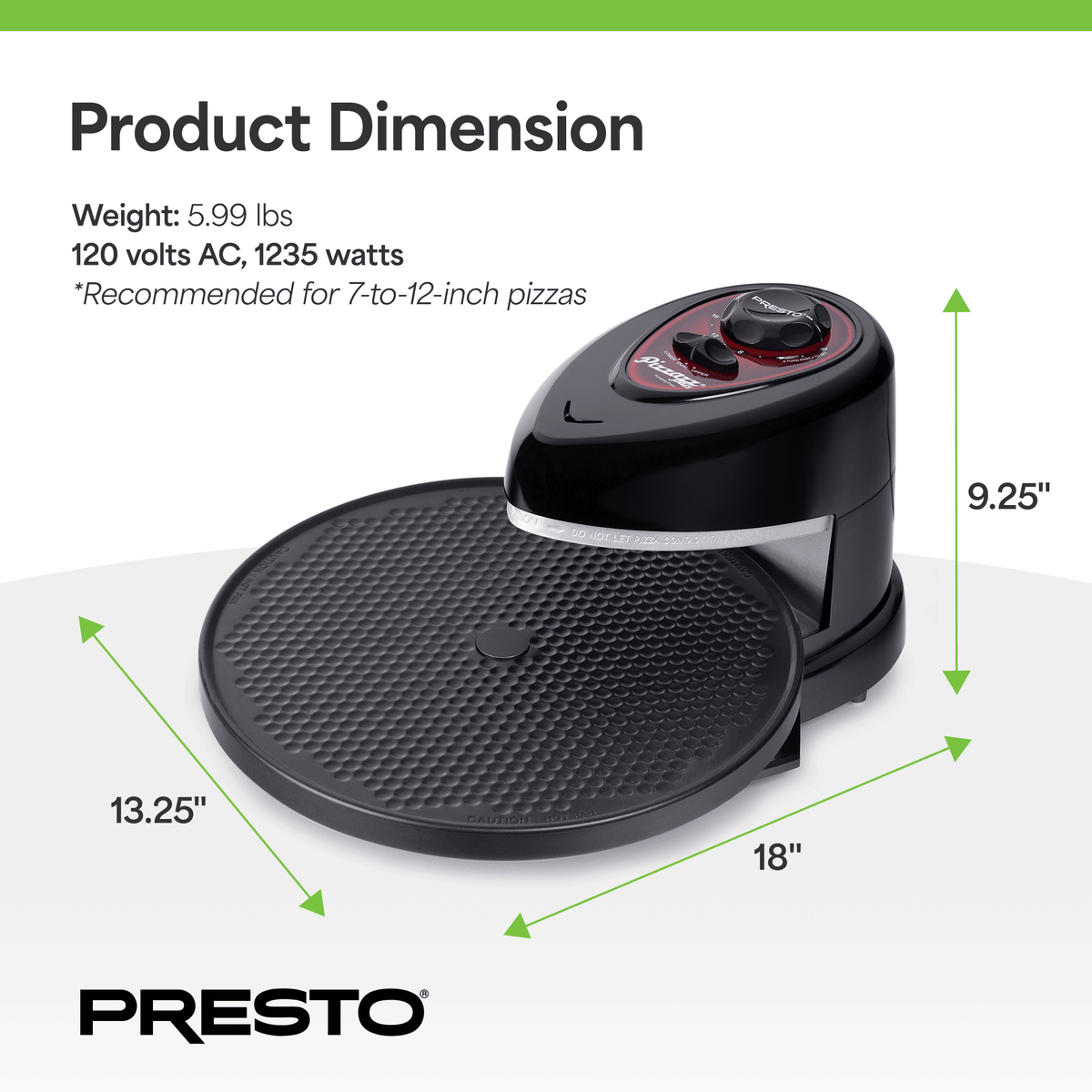 Presto Pizzazz Plus Rotating Pizza Oven, Bake 7-12" Pizzas, Wings, Rolls & More