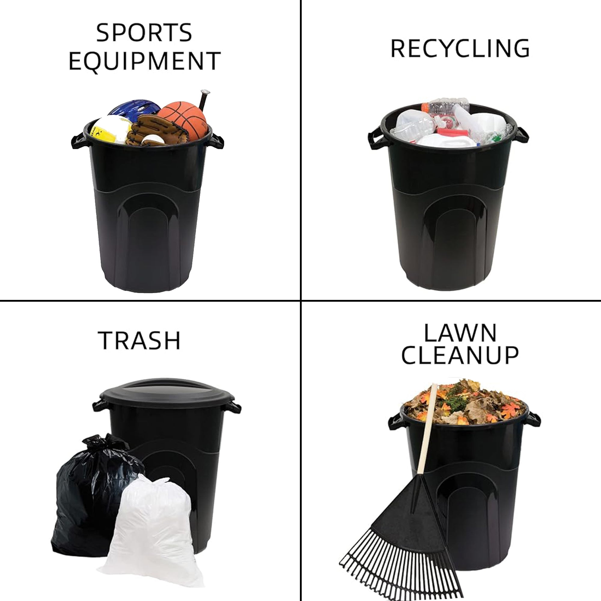 United Solutions 2 Pack 32 Gal Outdoor Trash Bins, Handles, Black (Open Box) - VMInnovations