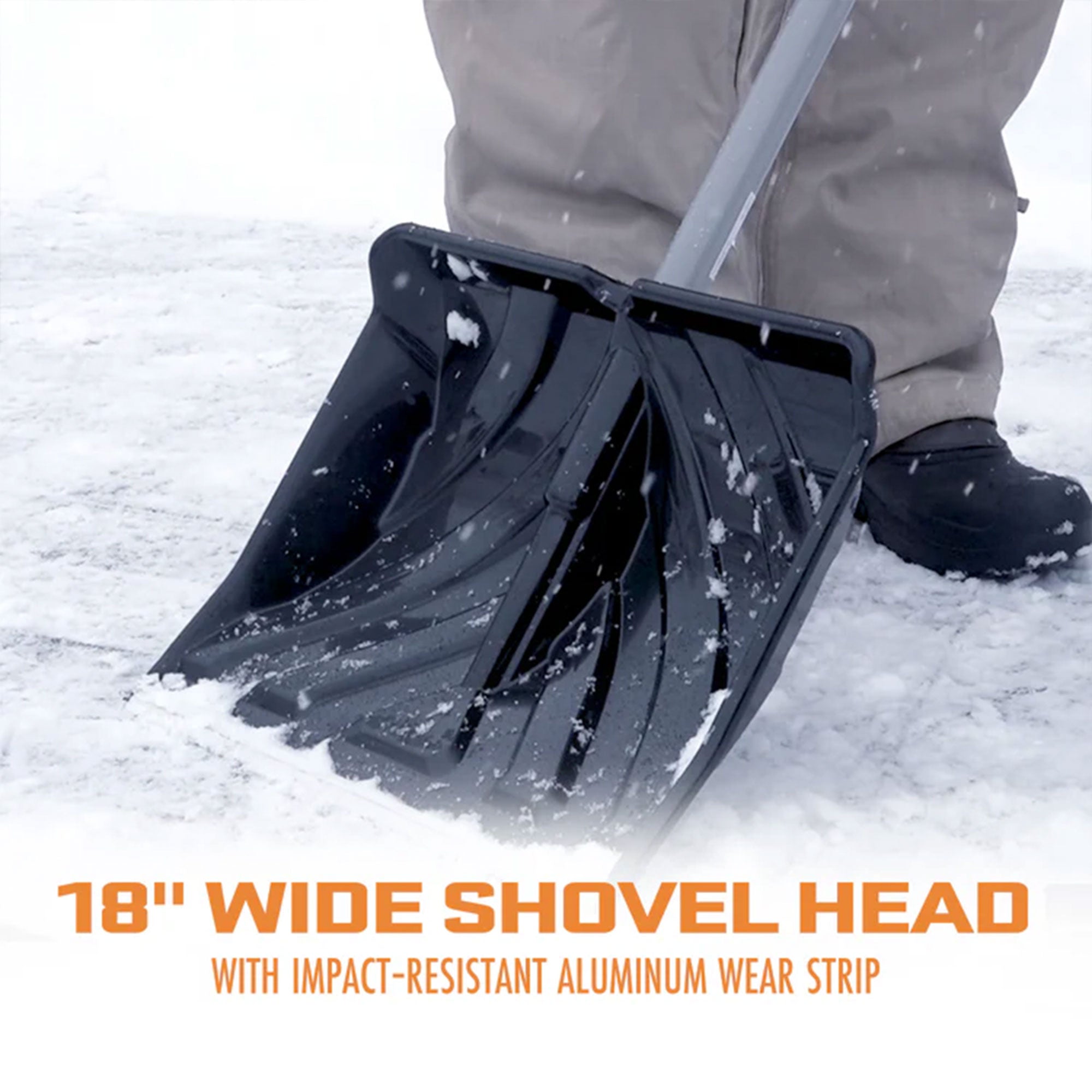ErgieShovel 18” Steel Snow Shovel, 34.5” Shaft, Push Scoop, Orange (Open Box)