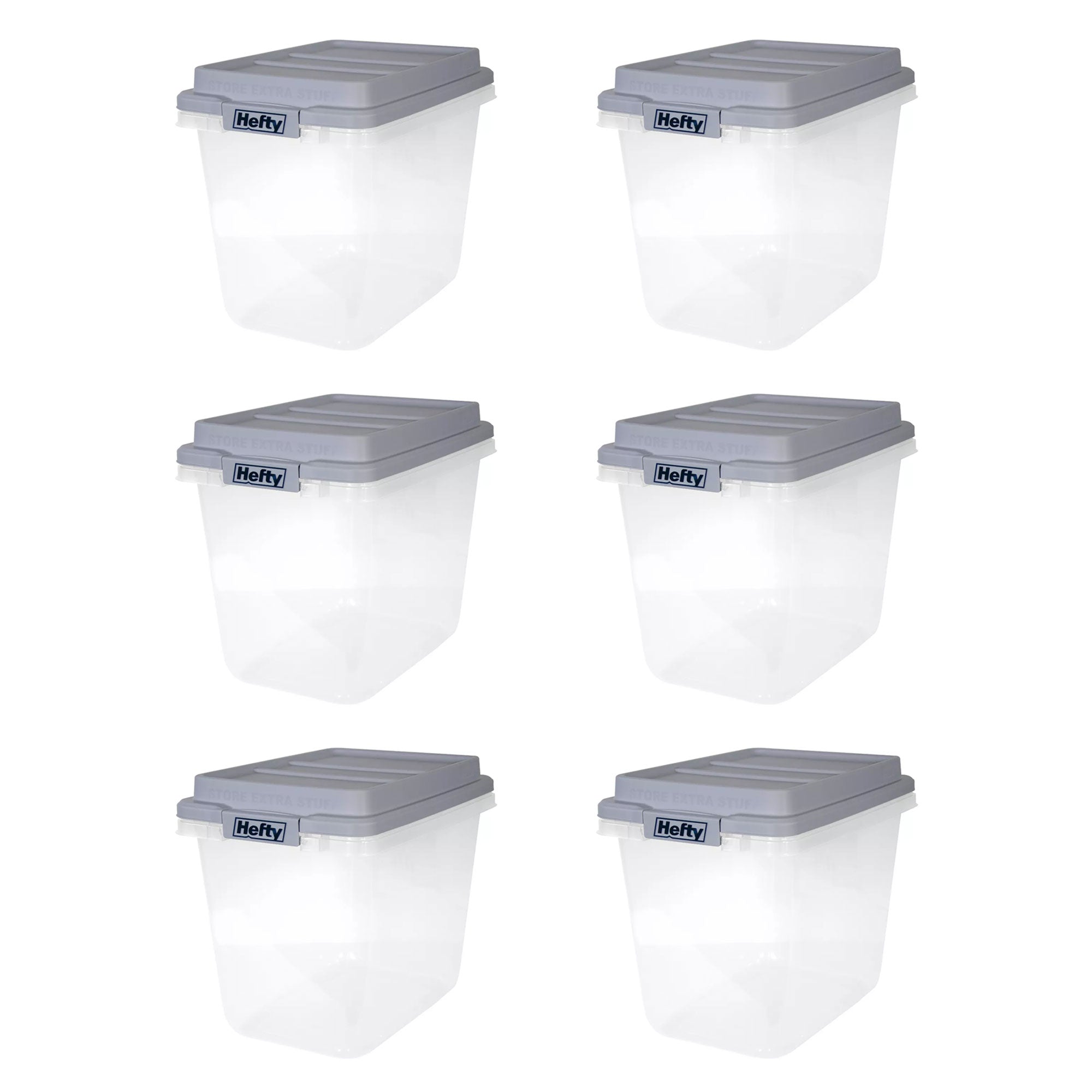 Hefty 6 Pack 32 Quart Hi-Rise Stackable Plastic Storage Bin with Lid, Clear/Gray - VMInnovations