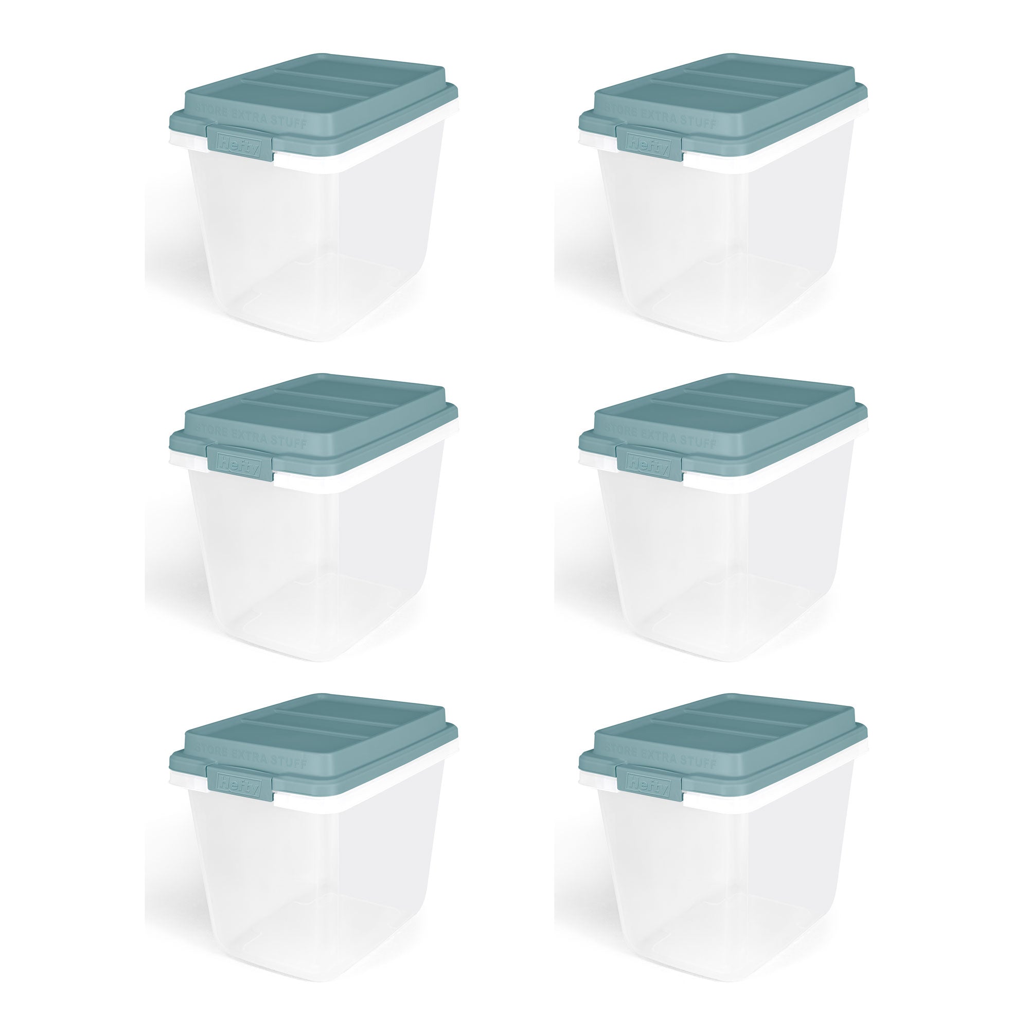 Hefty 6 Pack 32 Quart Lift Off Stackable Plastic Storage Bin and Lid, Clear/Gray