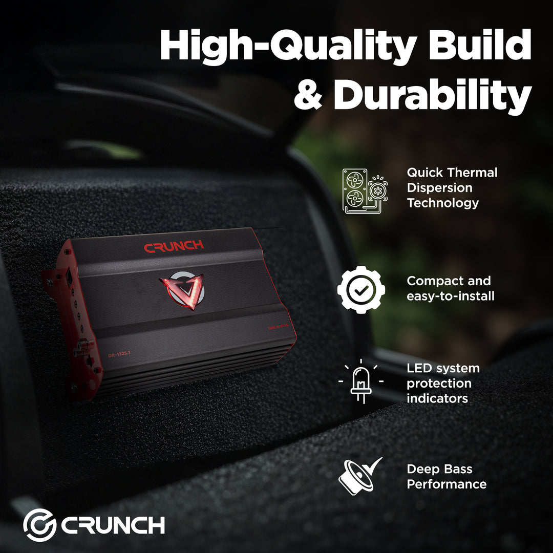 Crunch 1325W Mono block Subwoofer Car Audio Amplifier with Adjustable Crossovers - VMInnovations