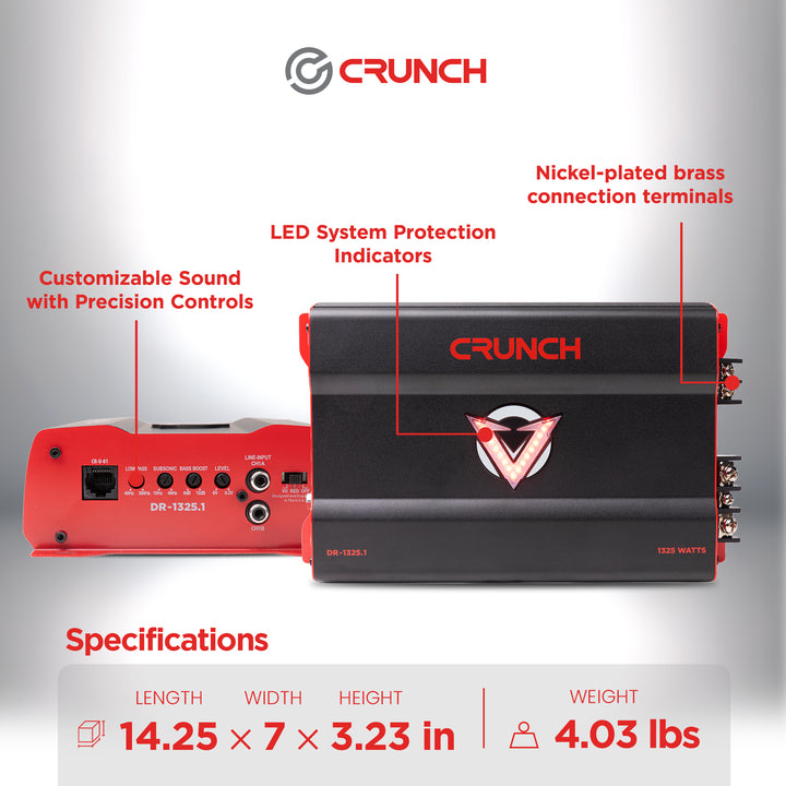 Crunch 1325W Mono block Subwoofer Car Audio Amplifier with Adjustable Crossovers - VMInnovations