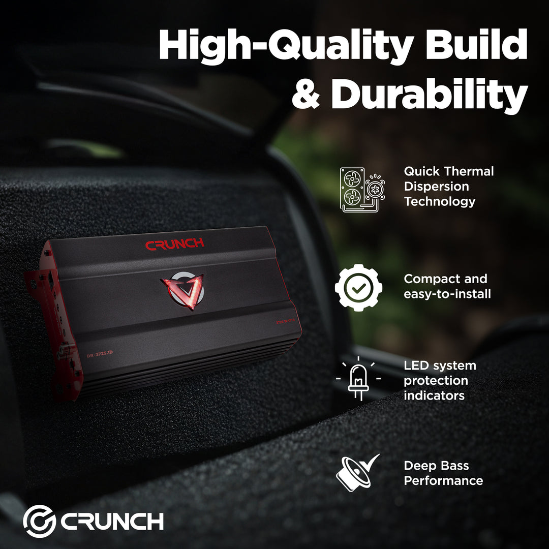 Crunch 3725W Monoblock Subwoofer Car Audio Amp, Adjustable Crossovers, Bass Knob - VMInnovations