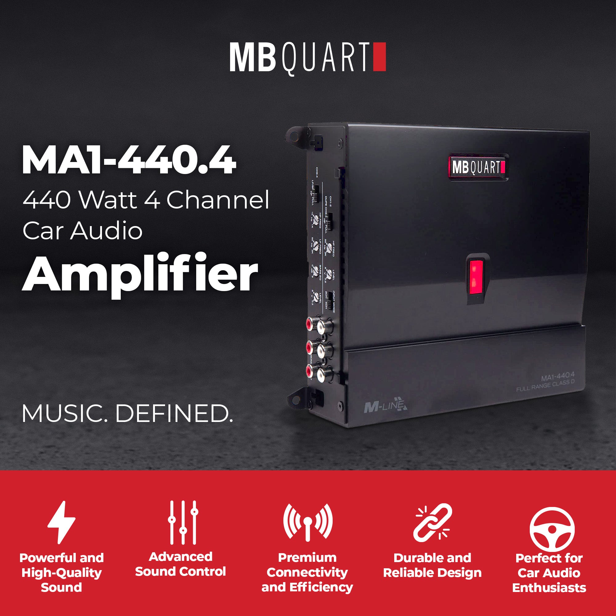 MB Quart 440 Watt 4 Channel Car Audio Amplifier Digital Class D MA1-440.4, Black - VMInnovations