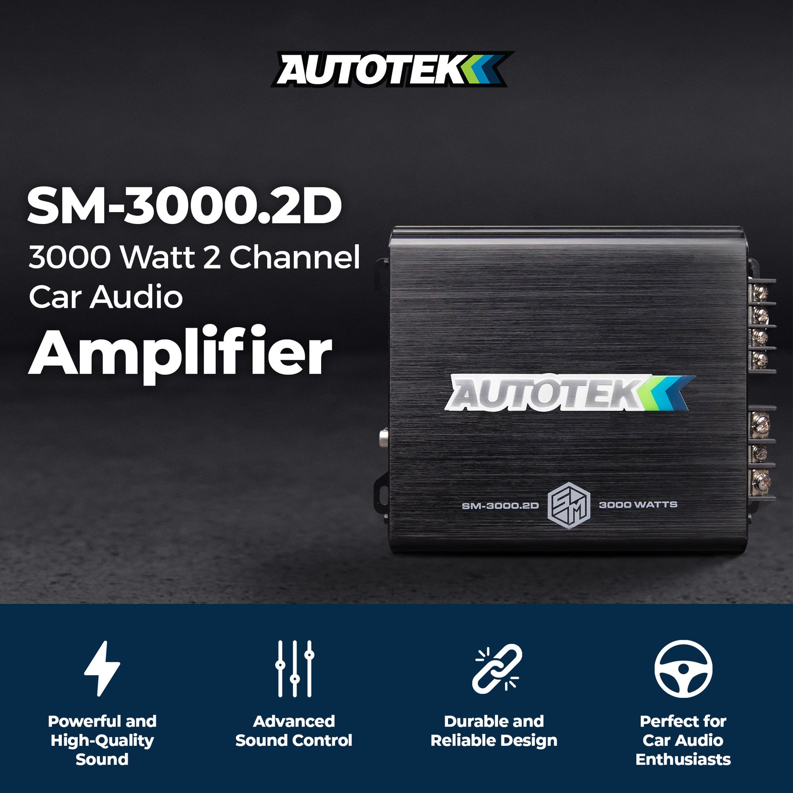 Autotek 3000W 2 Channel Car Audio Amplifier Bass Knob, Street Machine SM-3000.2D - VMInnovations
