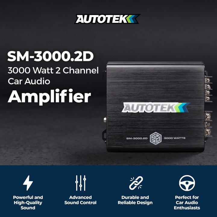 Autotek 3000W 2 Channel Car Audio Amplifier Bass Knob, Street Machine SM-3000.2D - VMInnovations