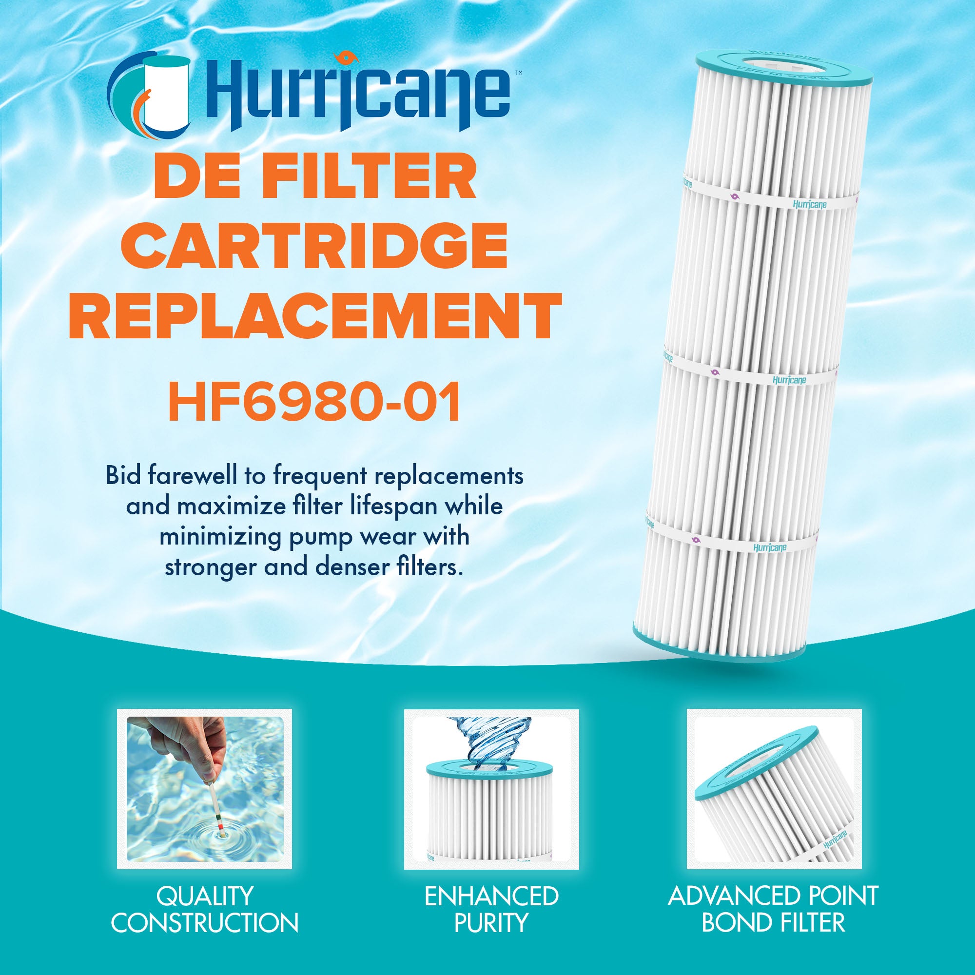 Hurricane Filters HF6980-01 DE Filter Cartridge Replacement for Pools and Spas - VMInnovations
