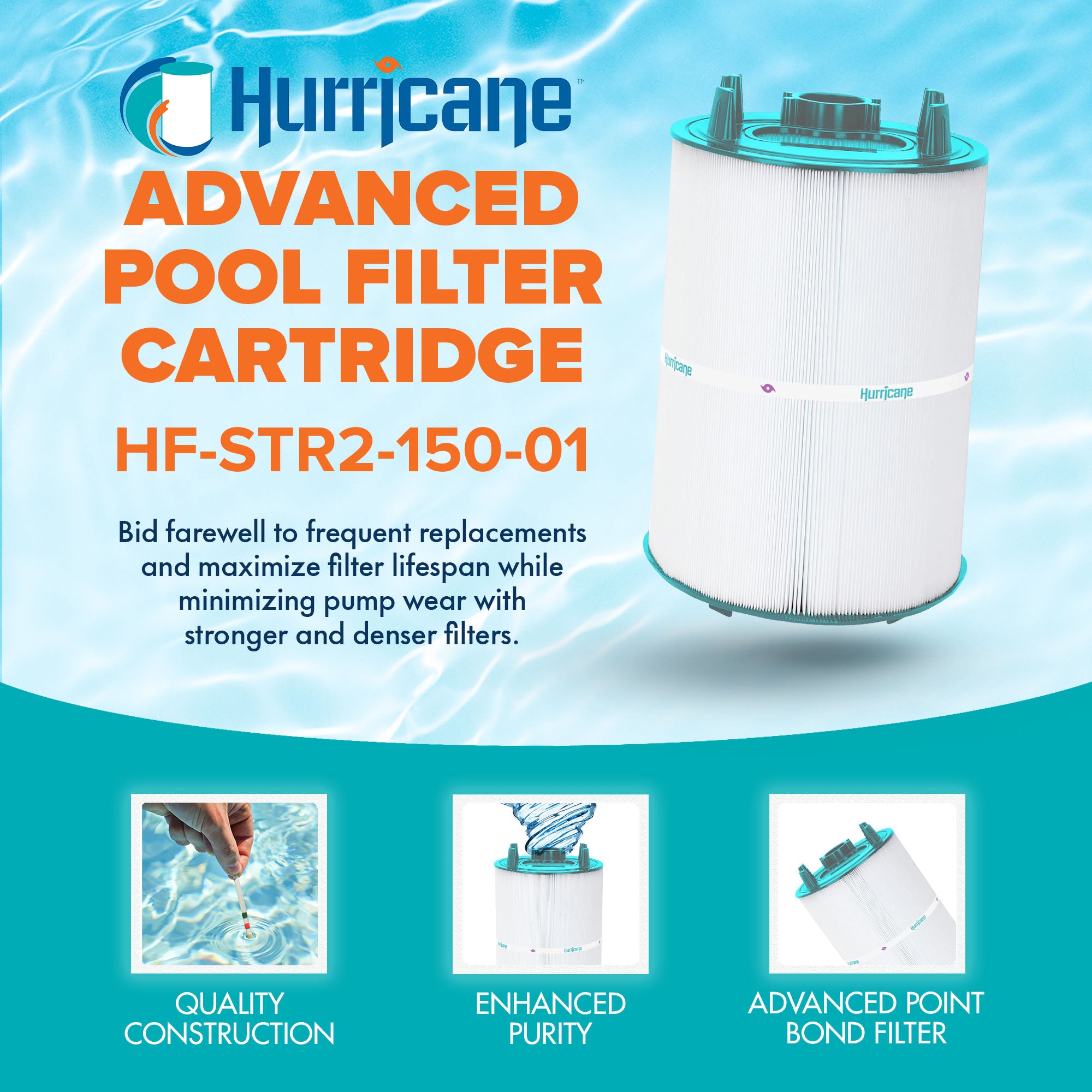 Hurricane Filters HF-STR2-150-01 Advanced Pool, Spa Cartridge Filter Replacement - VMInnovations