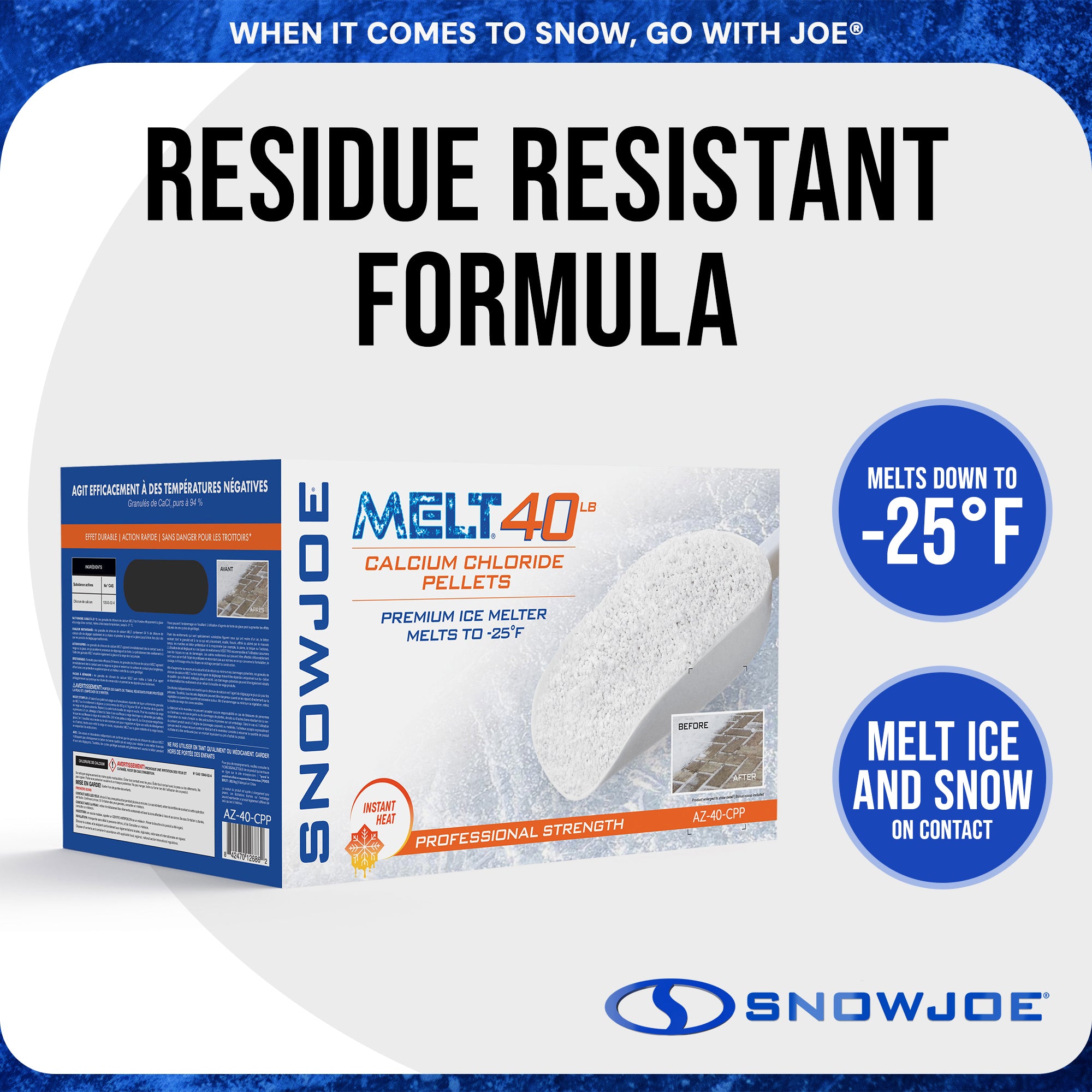 Snow Joe Ice Melt Calcium Chloride Blend, 40 lb (Packaging May Vary), AZ-40-CPP - VMInnovations