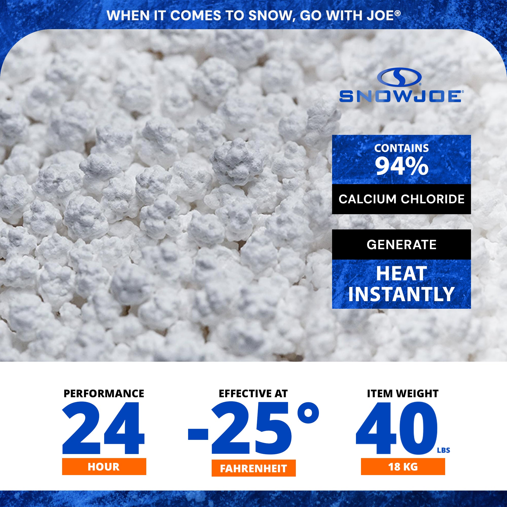Snow Joe Ice Melt Calcium Chloride Blend, 40 lb (Packaging May Vary), AZ-40-CPP - VMInnovations