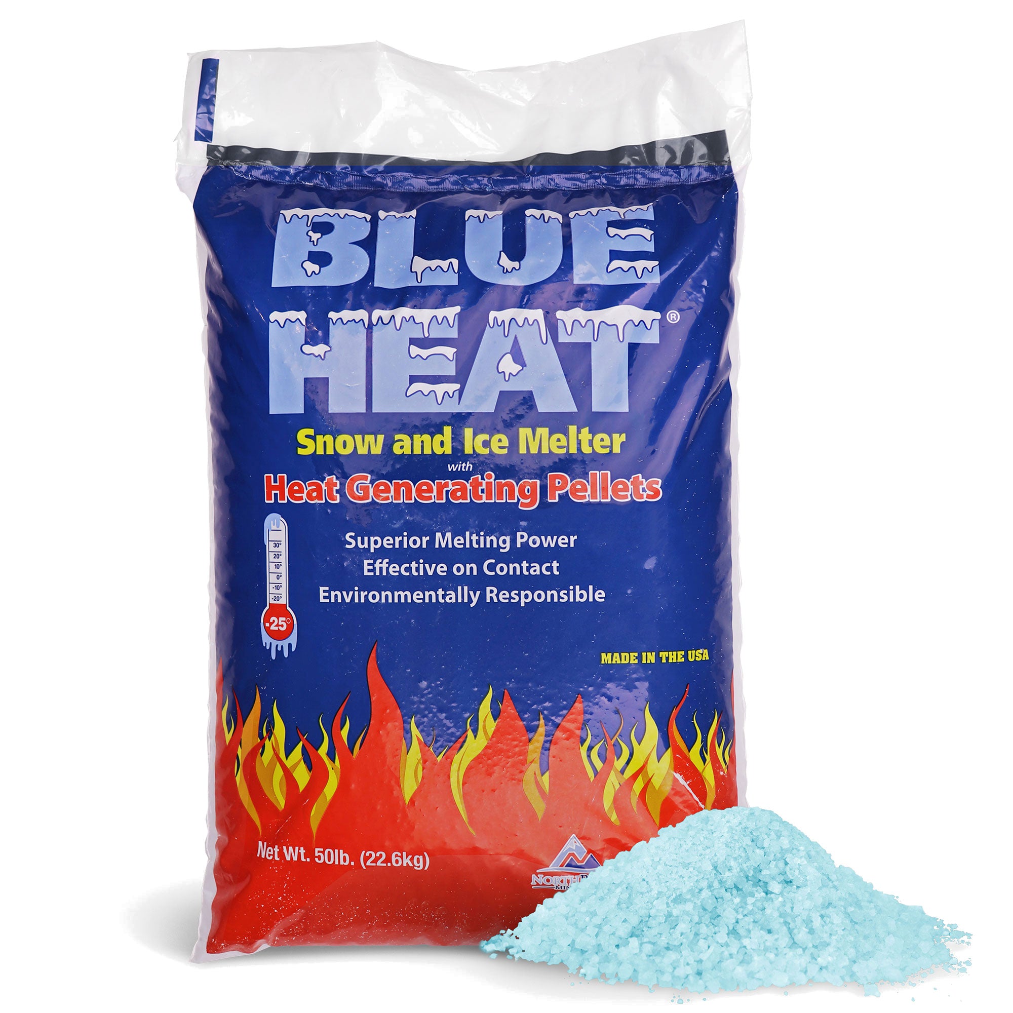 Blue Heat Ice Melt Pellets Deicer and for Snow Removal for Driveway, 50 Pounds