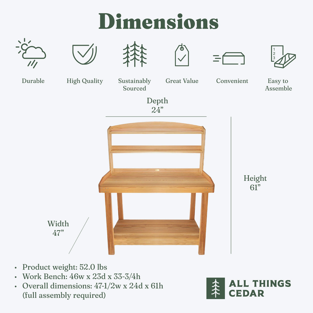 All Things Cedar Deluxe Potting Bench, Outdoor Garden & Plant Workstation Table - VMInnovations