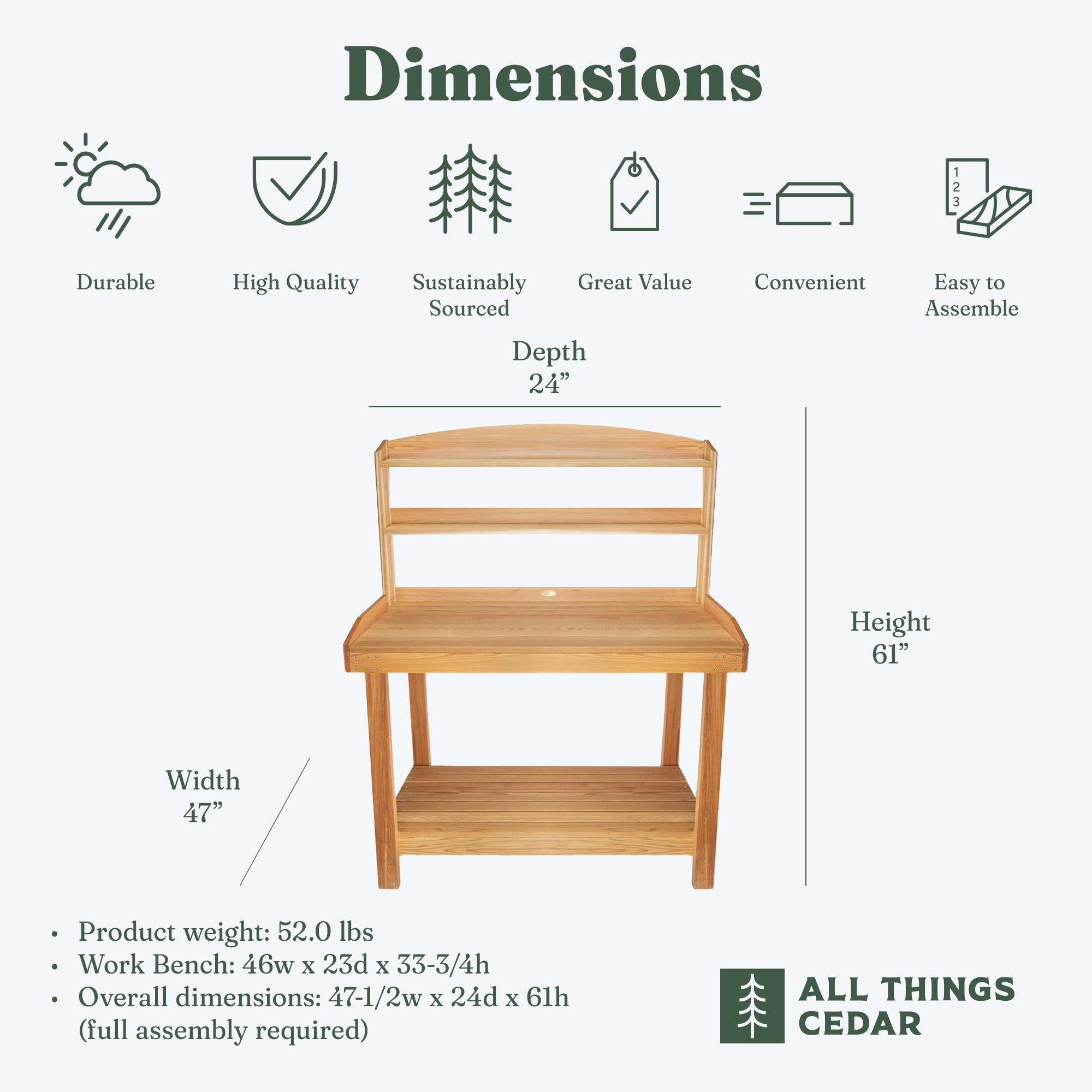 All Things Cedar Deluxe Potting Bench, Outdoor Garden & Plant Workstation Table