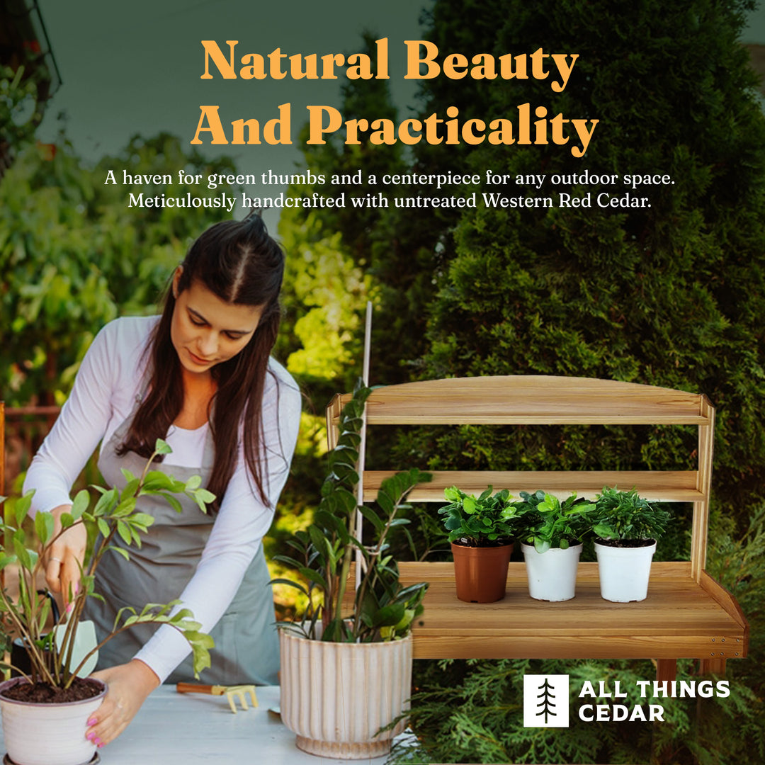 All Things Cedar Deluxe Potting Bench, Outdoor Garden & Plant Workstation Table - VMInnovations