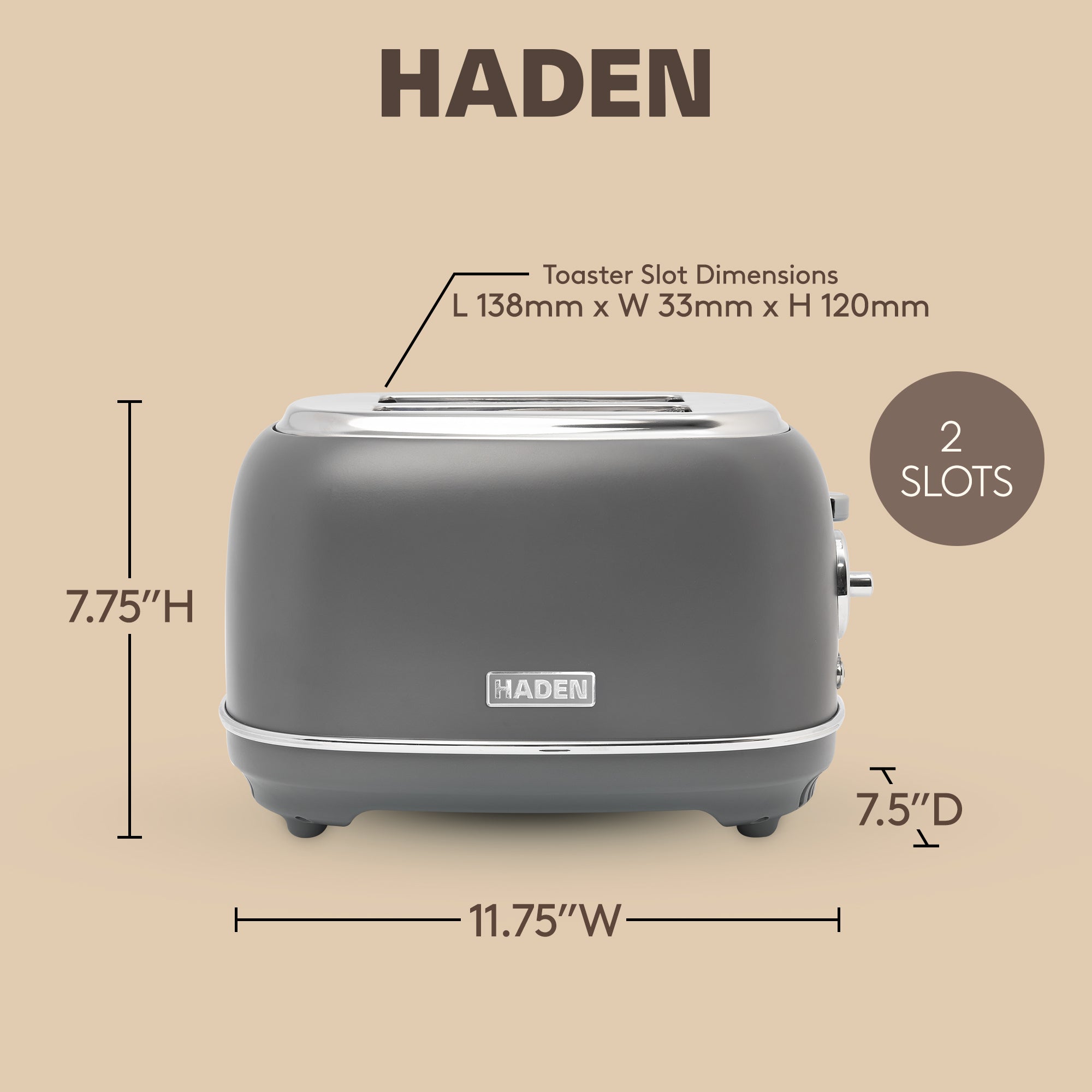 Haden Chelsea Stainless Steel 2 Slice Toaster, Extra Wide Slots (Open Box) - VMInnovations