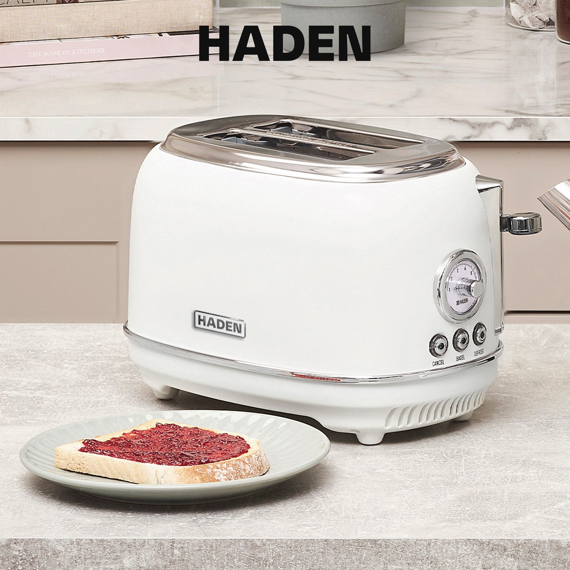 Haden Chelsea Stainless Steel 2 Slice Toaster, Extra Wide Slots, Ivory(Open Box) - VMInnovations