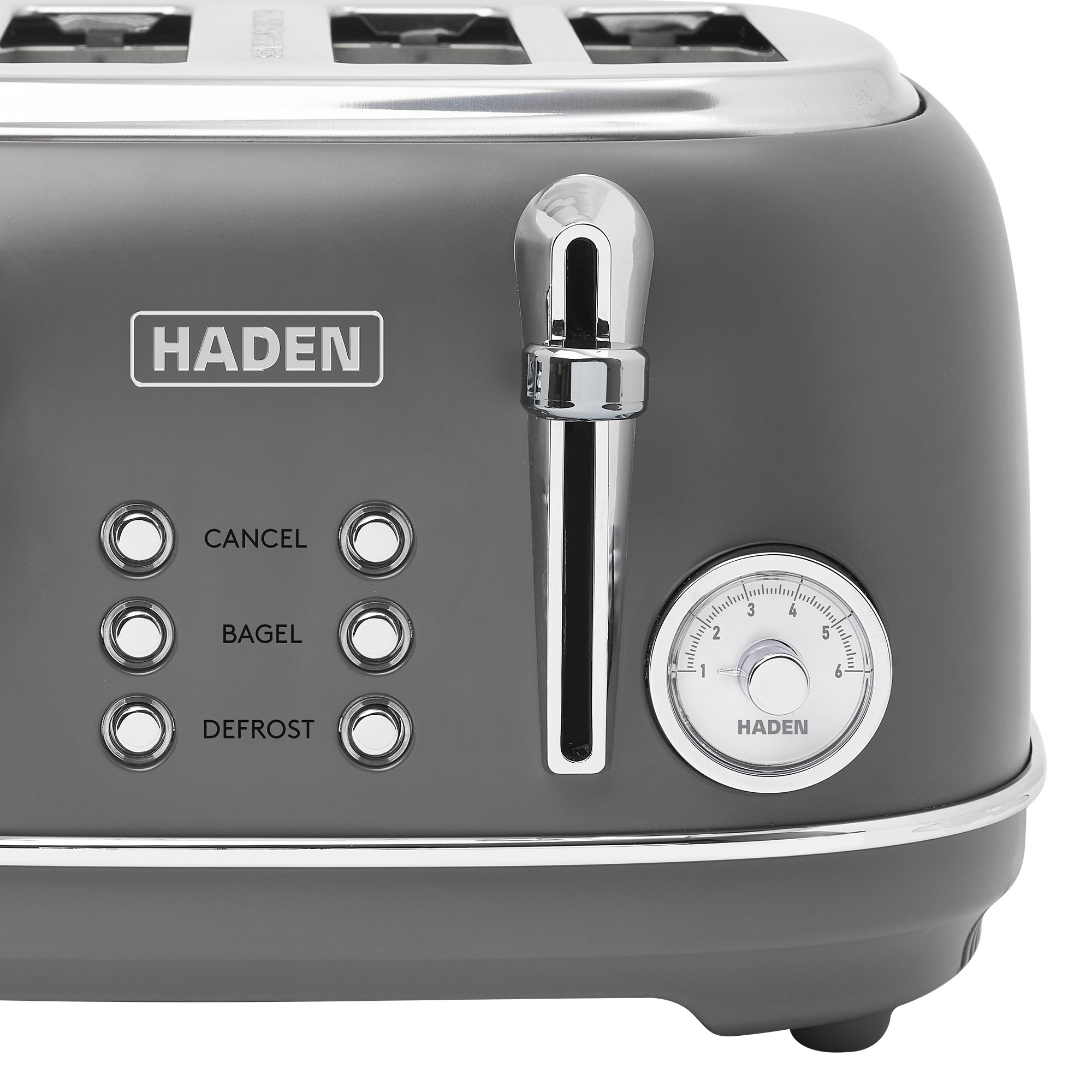 Haden Chelsea Stainless Steel 4 Slice Toaster, Extra Wide Slots, Grey & Chrome - VMInnovations