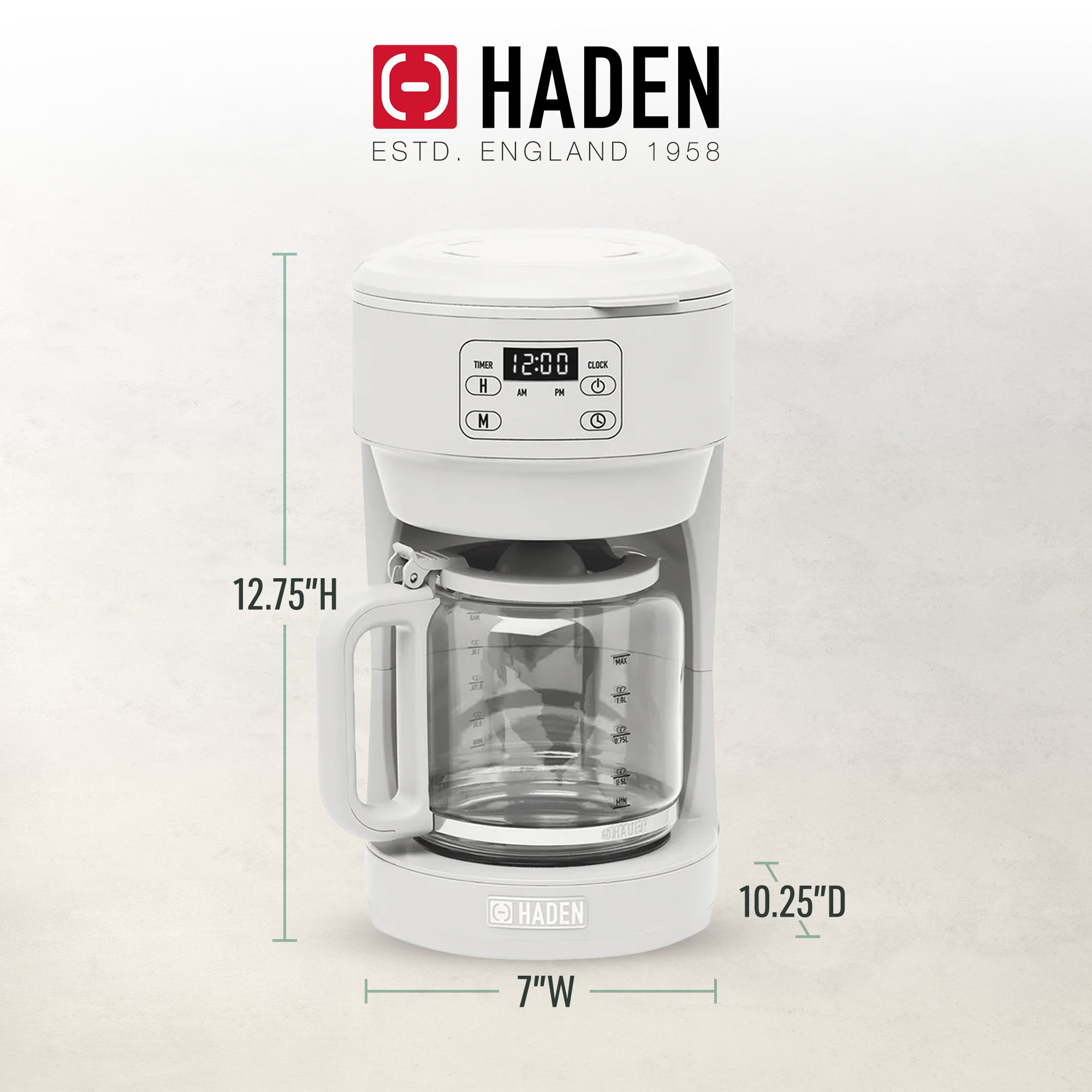 Haden Chelsea 10 Cup Drip Coffee Maker w/Glass Carafe, Ivory & Chrome (Open Box) - VMInnovations