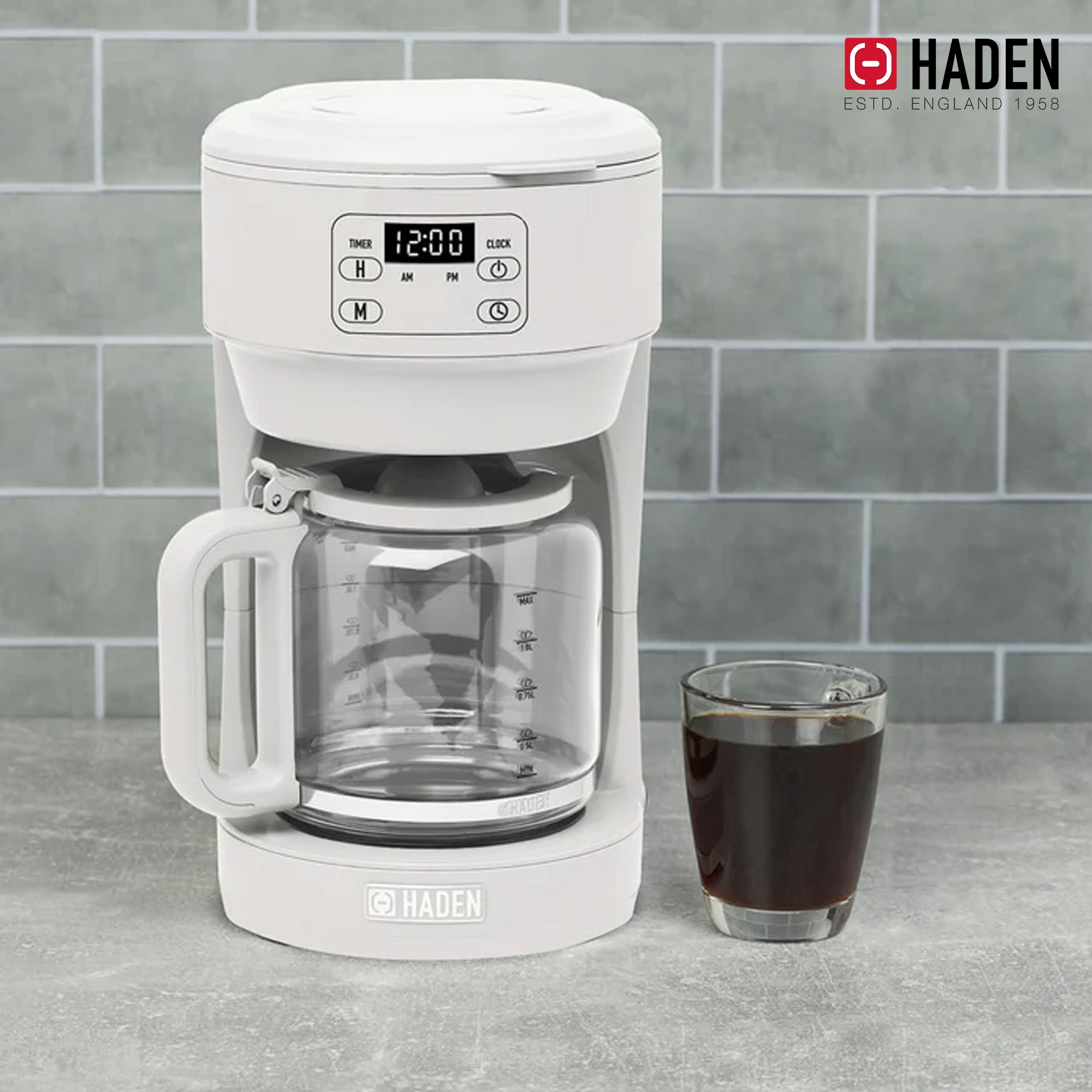 Haden Chelsea 10 Cup Drip Coffee Maker w/Glass Carafe, Ivory & Chrome (Open Box) - VMInnovations