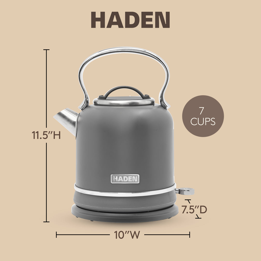 Haden Chelsea 1.7 Liter Electric Water Kettle w/ 360-Degree Base, Grey & Chrome - VMInnovations