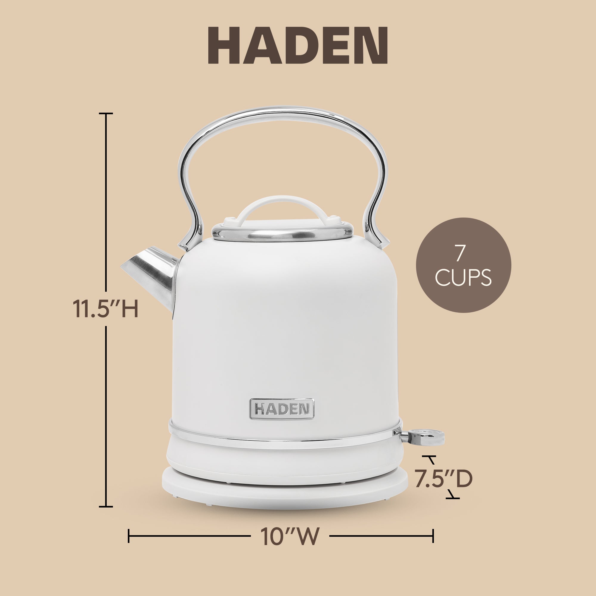 Haden Chelsea 1.7 Liter Electric Water Kettle w/ 360-Degree Base, Ivory & Chrome - VMInnovations