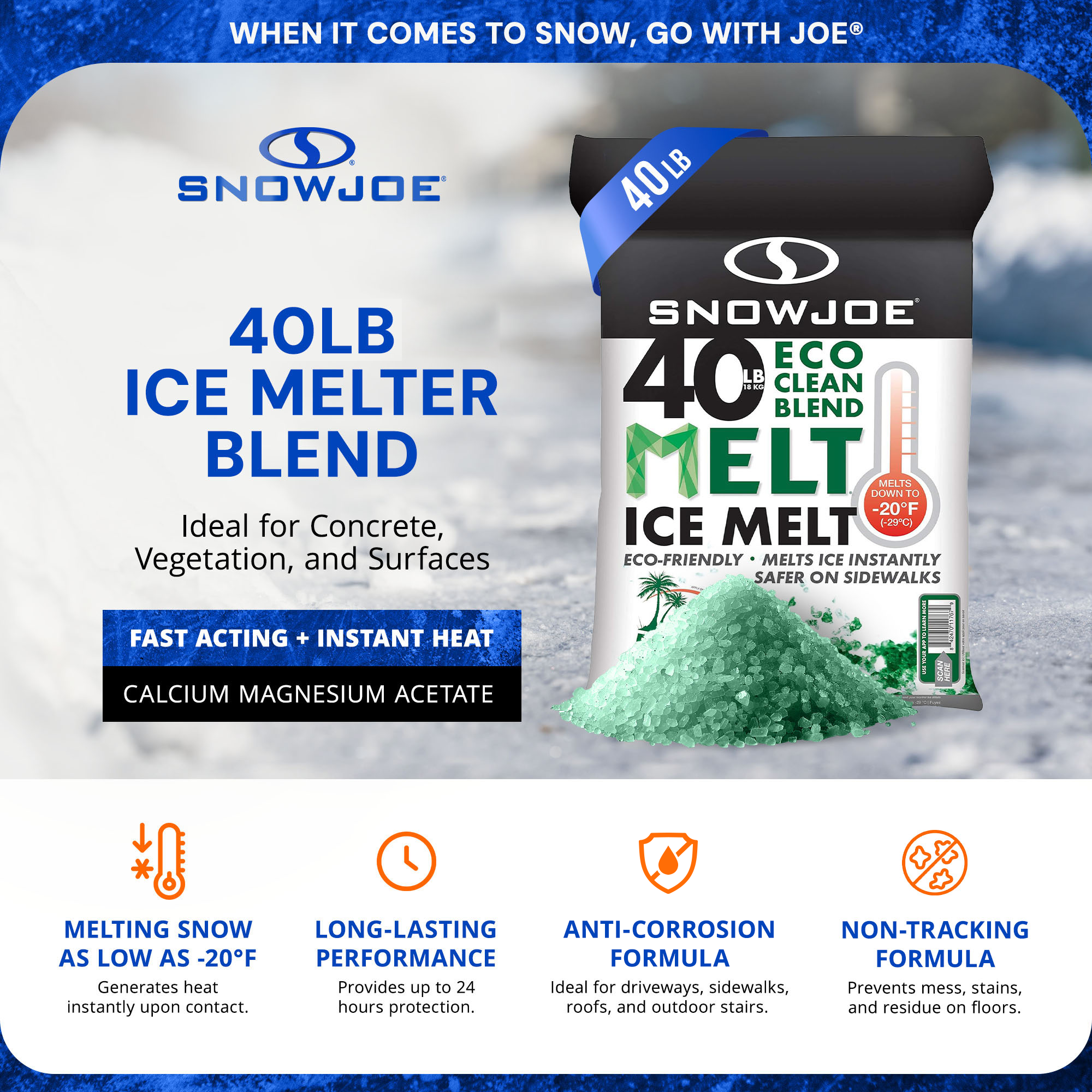 Snow Joe Eco Clean Ice Melter Blend, Safe for Concrete & Plants, 40lb