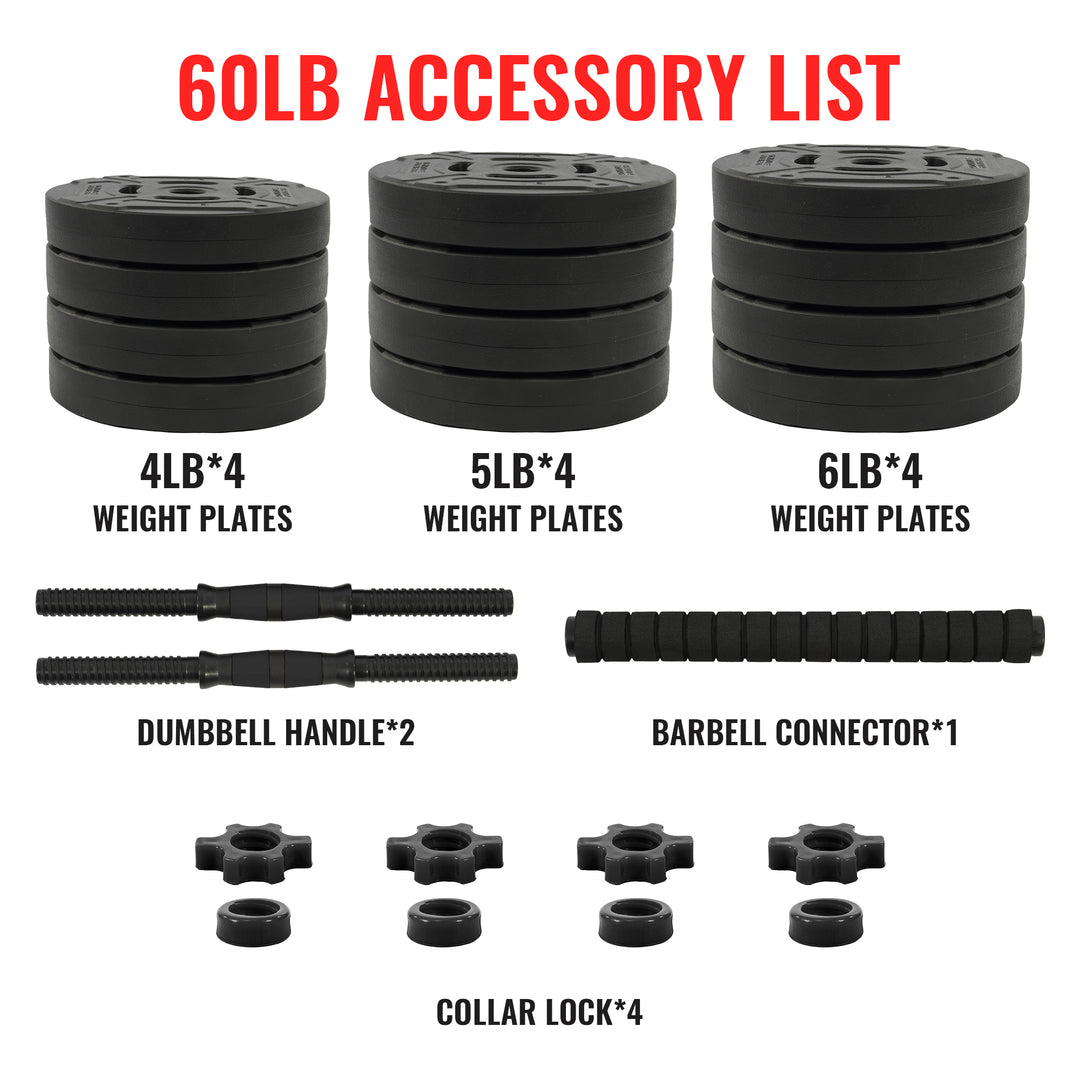 Fitvids 2 in 1 Adjustable Dumbbell Set, 60lbs Free Weights Set with Connector
